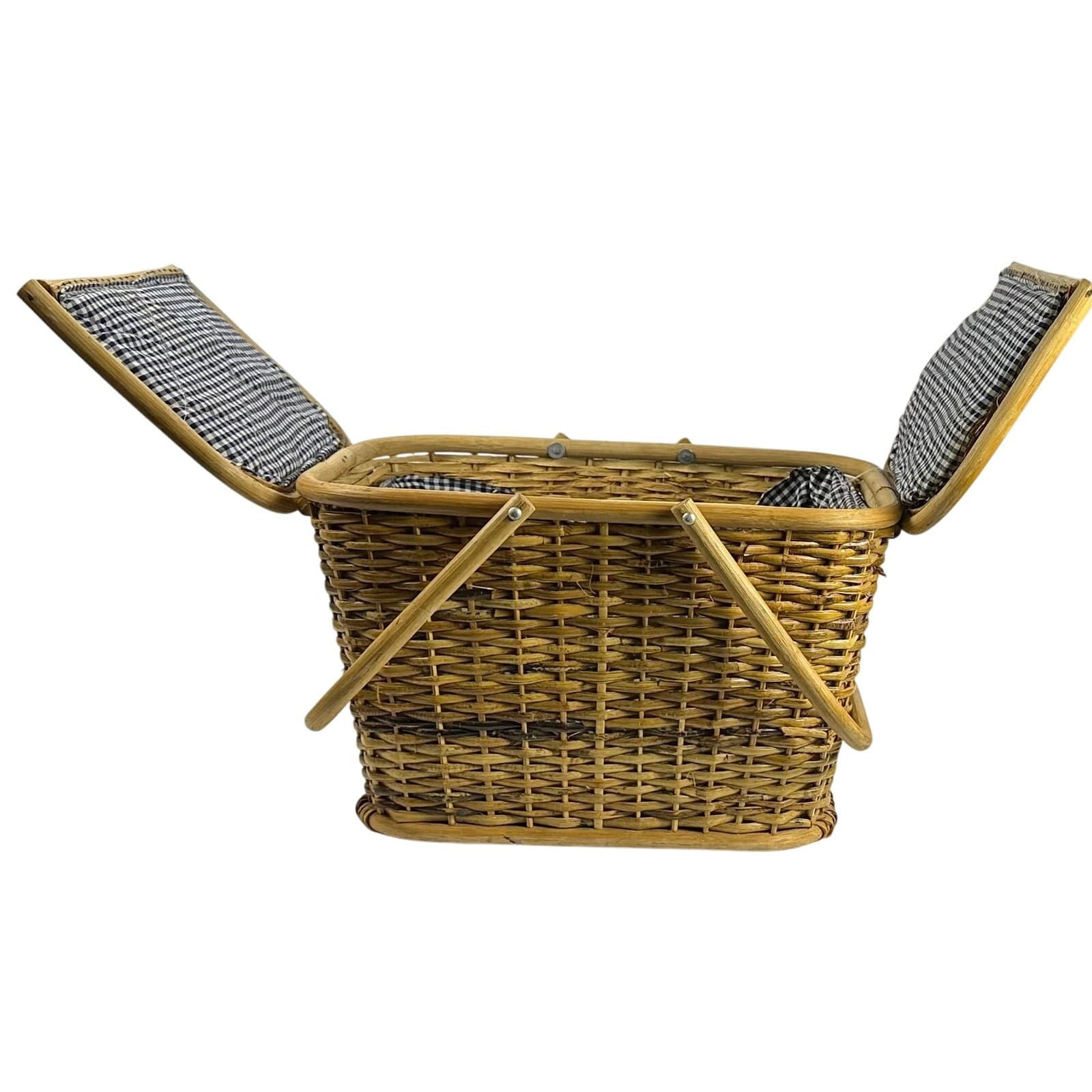 Wicker Vintage Picnic Basket Lined with Double Handles - Thumbnail 14