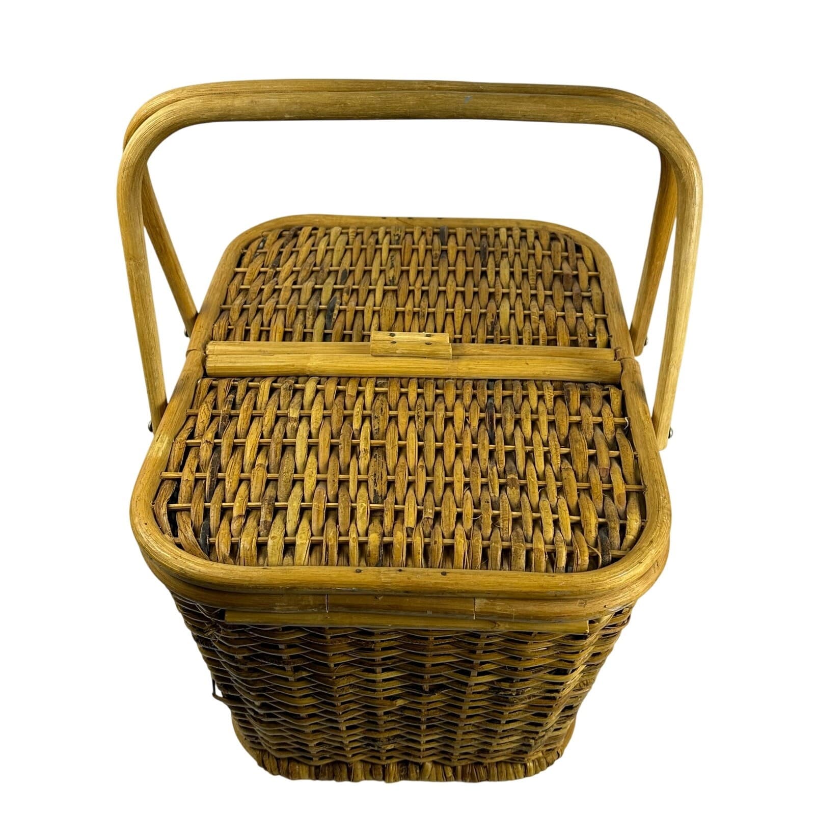 Wicker Vintage Picnic Basket Lined with Double Handles - Thumbnail 6