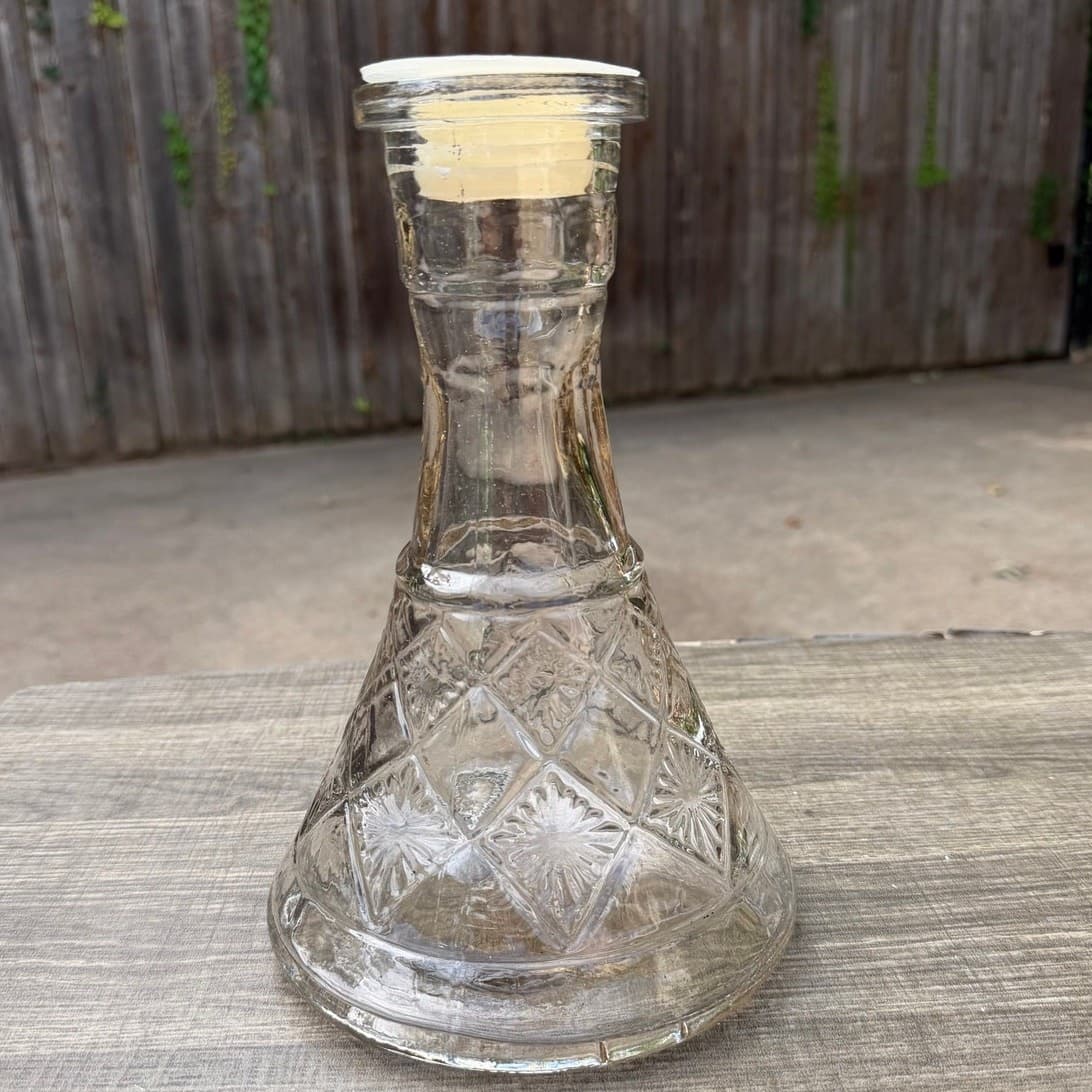Clear Pressed Glass Vintage 10" Hookah Base Bottle Vase Starburst Diamond Design - Thumbnail 6
