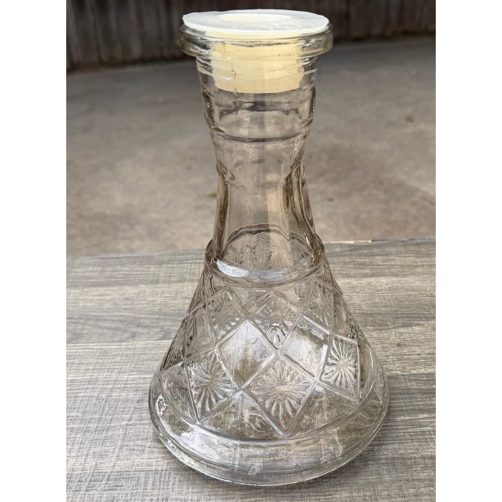 Clear Pressed Glass Vintage 10" Hookah Base Bottle Vase Starburst Diamond Design
