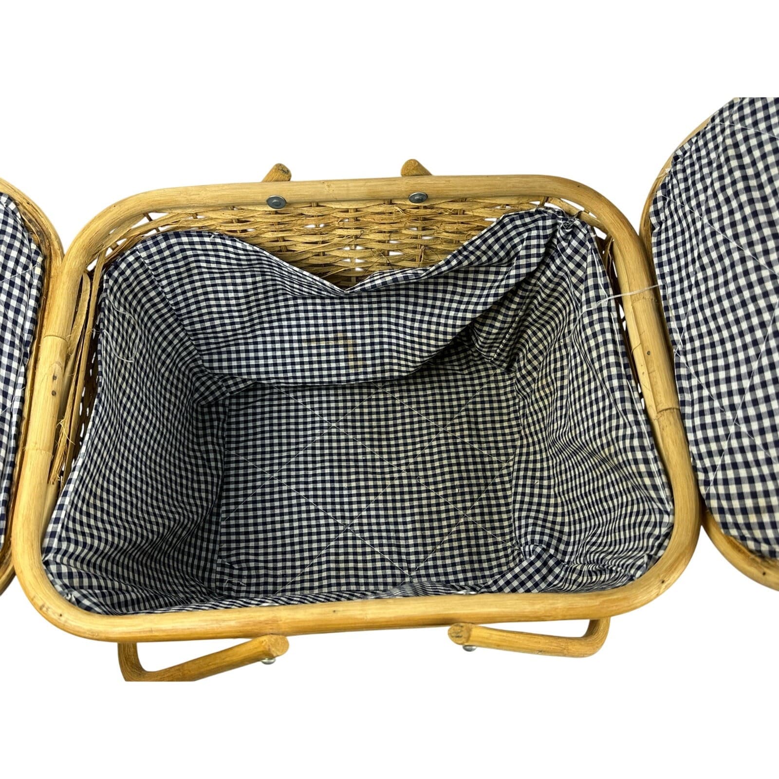 Wicker Vintage Picnic Basket Lined with Double Handles - Thumbnail 10