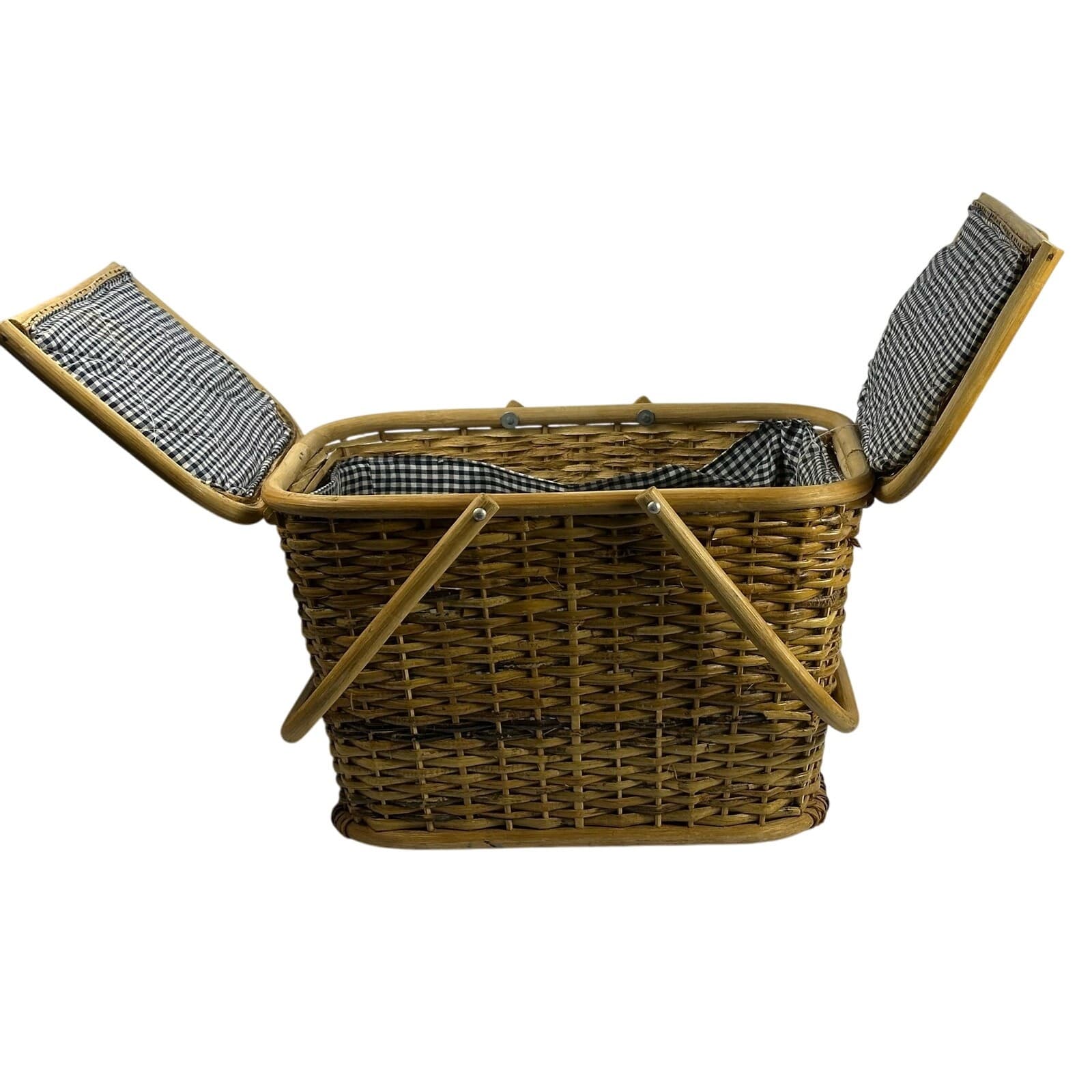 Wicker Vintage Picnic Basket Lined with Double Handles - Thumbnail 9