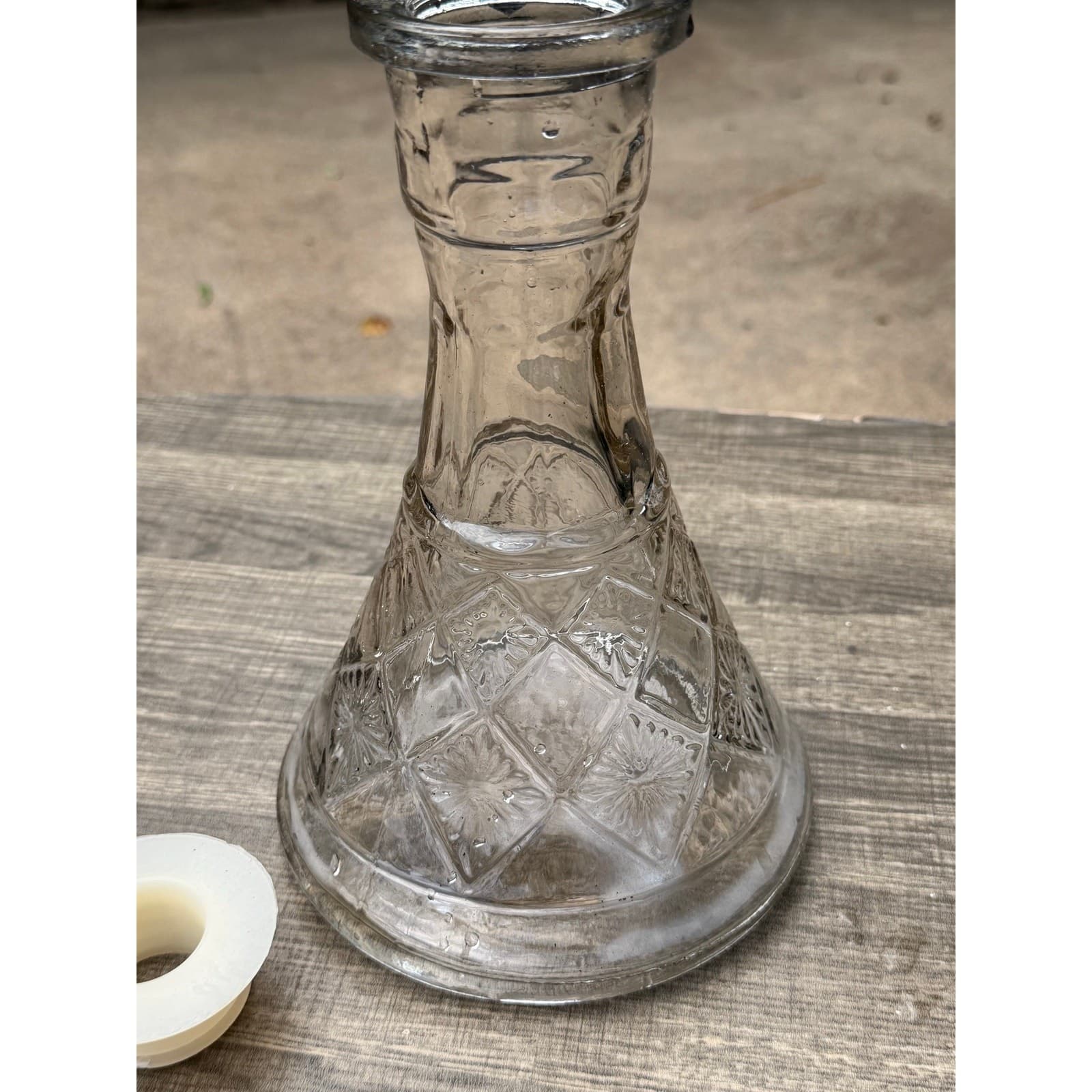 Clear Pressed Glass Vintage 10" Hookah Base Bottle Vase Starburst Diamond Design - Thumbnail 4