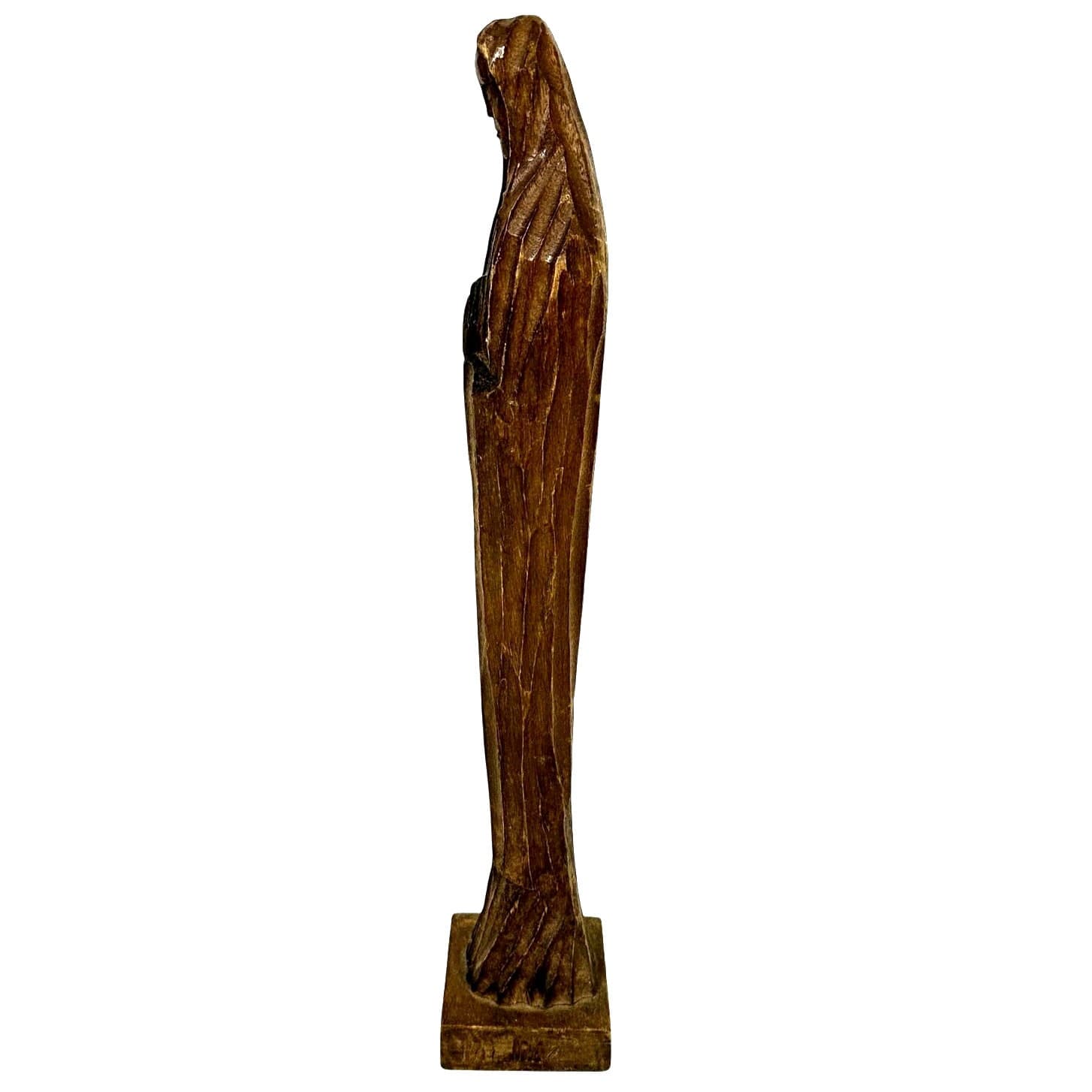 Hand Carved Wooden Madonna Tall 15" Vintage Statue - Thumbnail 4