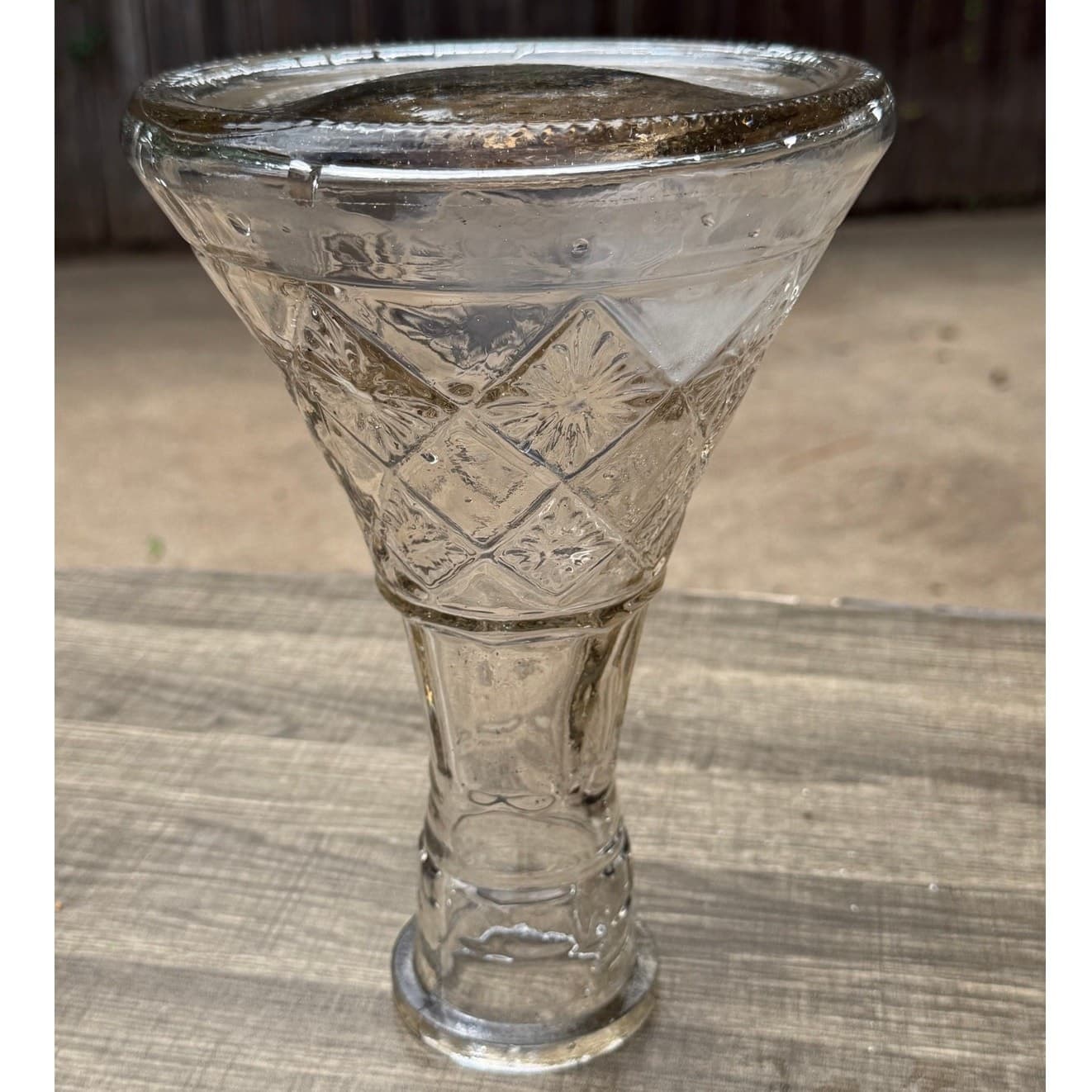 Clear Pressed Glass Vintage 10" Hookah Base Bottle Vase Starburst Diamond Design - Thumbnail 8