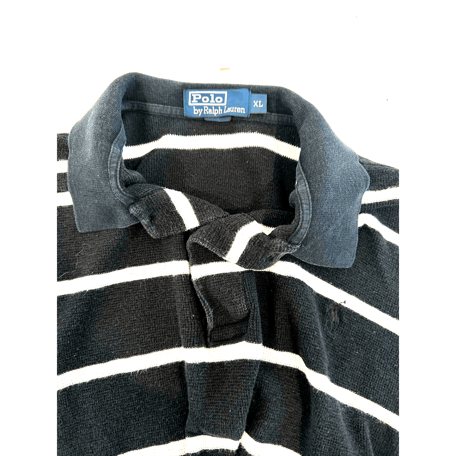Polo Ralph Lauren Blue Label Black w/ White Stripes Open Knit Polo Shirt XL - Thumbnail 4