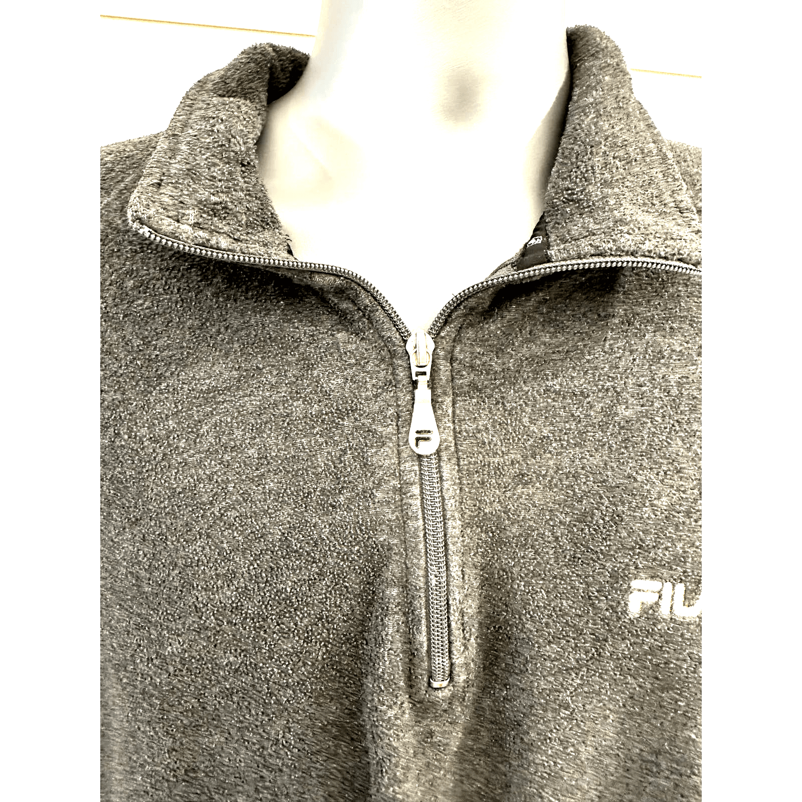 Fila Men's Fleece Zipper Pull Over Long Sleeve Gray & Black-XL - Thumbnail 5