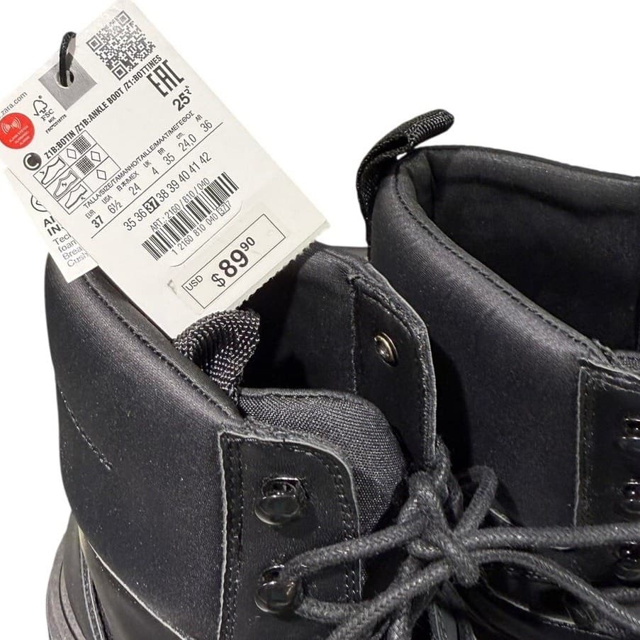 ZARA Z1B Platform Combat Boots Black Chunky Lug Sole Lace Up NWT Women's 6.5 - Thumbnail 3