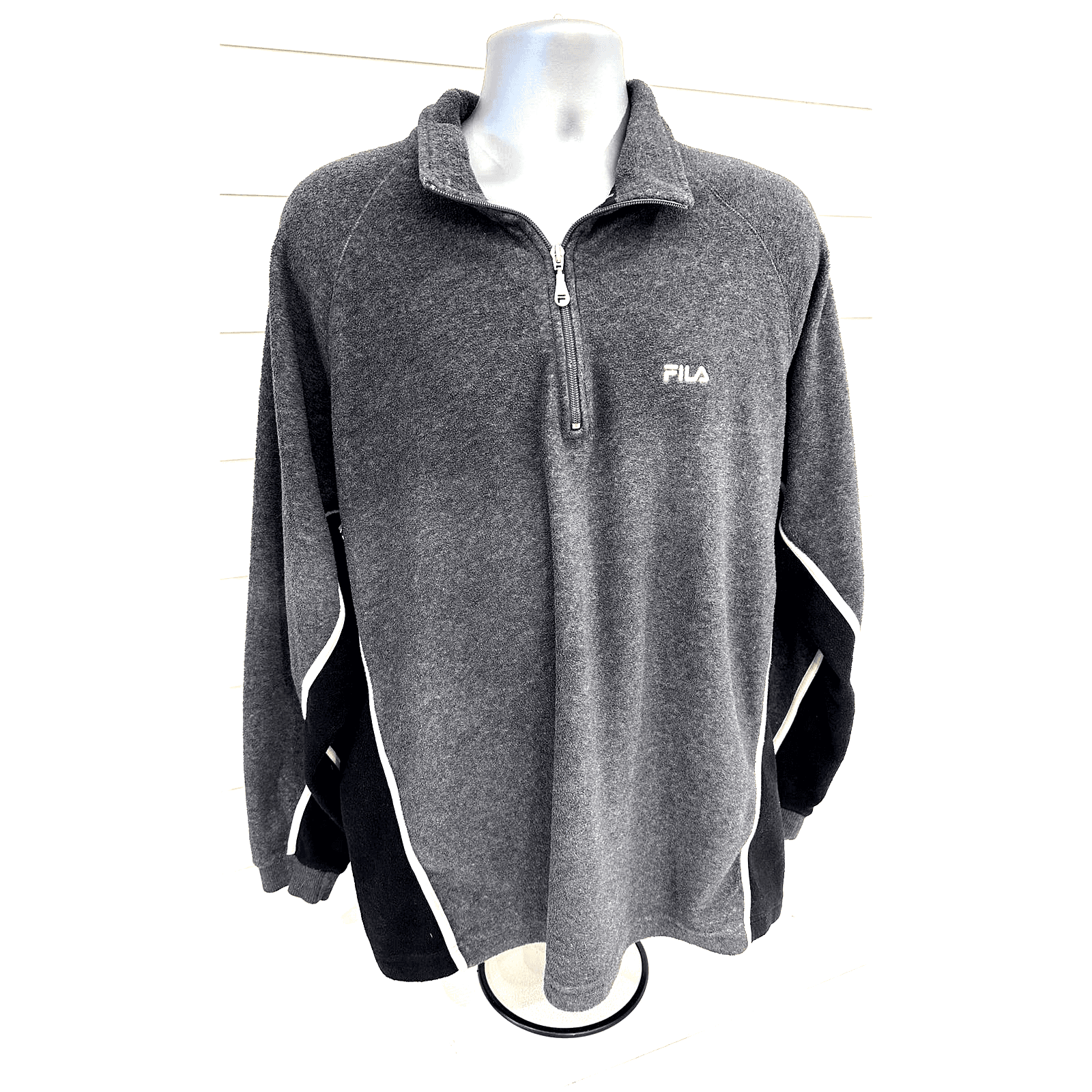 Fila Men's Fleece Zipper Pull Over Long Sleeve Gray & Black-XL