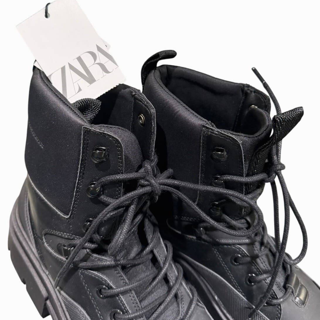ZARA Z1B Platform Combat Boots Black Chunky Lug Sole Lace Up NWT Women's 6.5 - Thumbnail 5