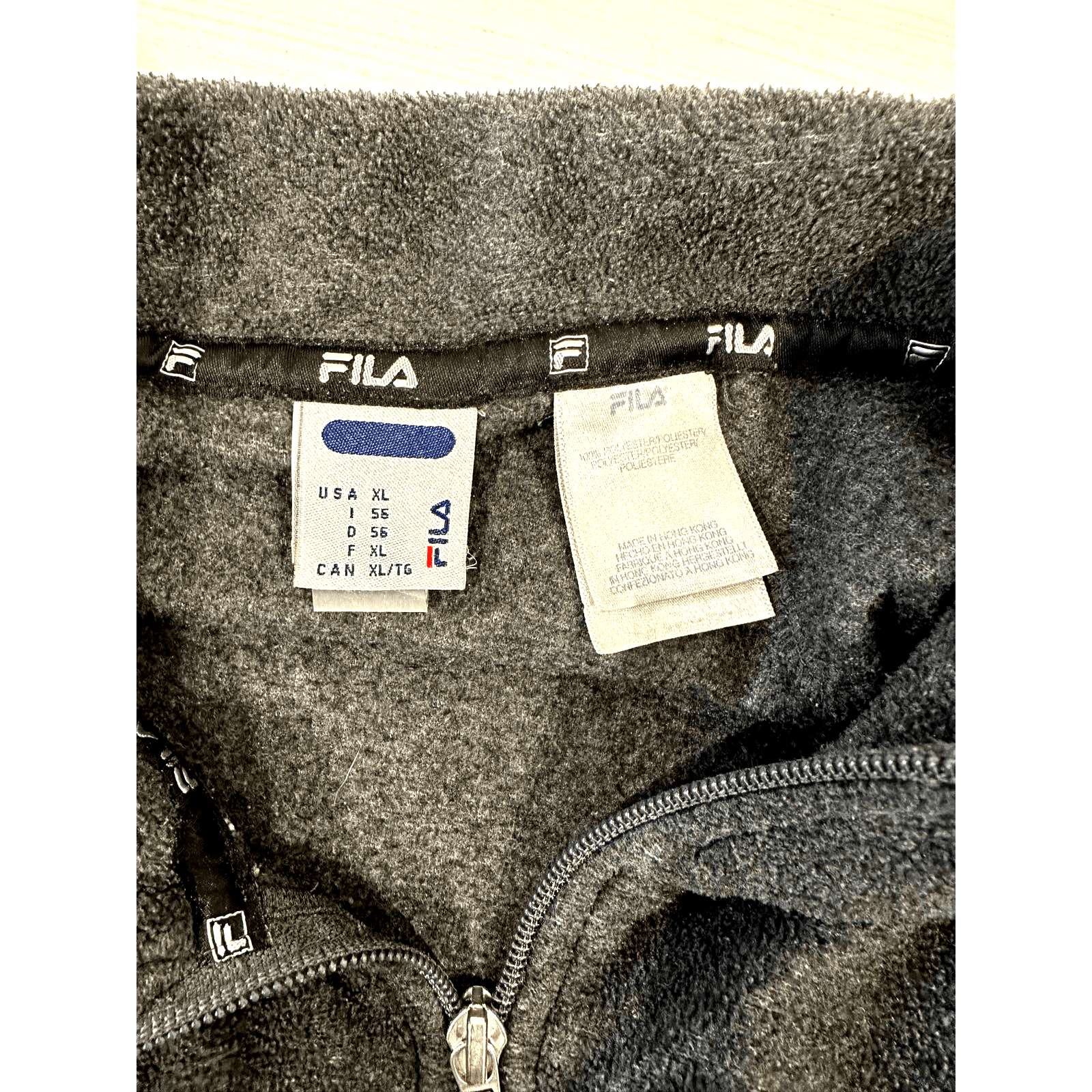 Fila Men's Fleece Zipper Pull Over Long Sleeve Gray & Black-XL - Thumbnail 4