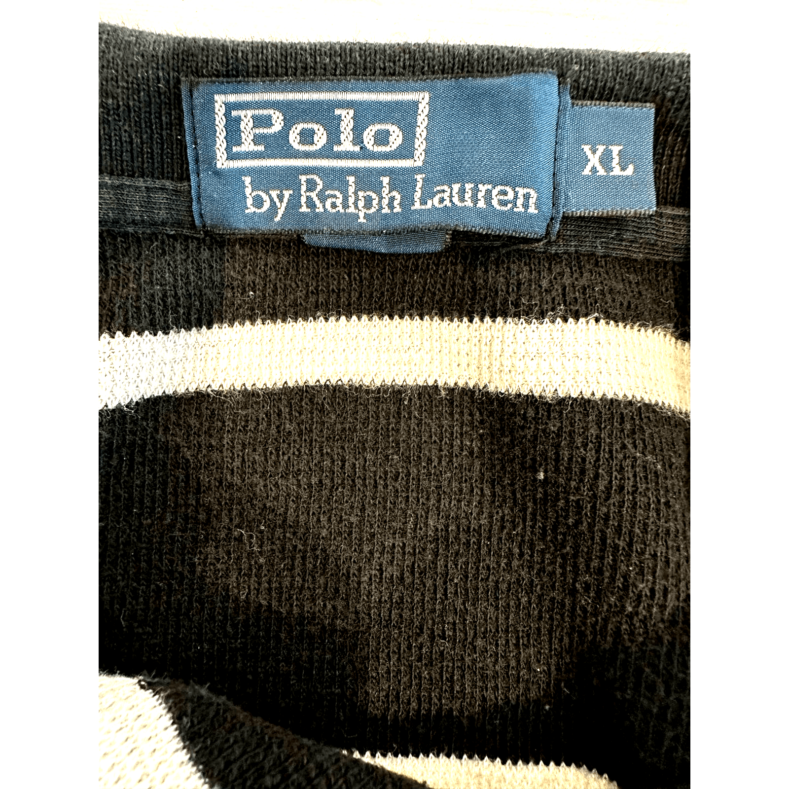 Polo Ralph Lauren Blue Label Black w/ White Stripes Open Knit Polo Shirt XL - Thumbnail 5
