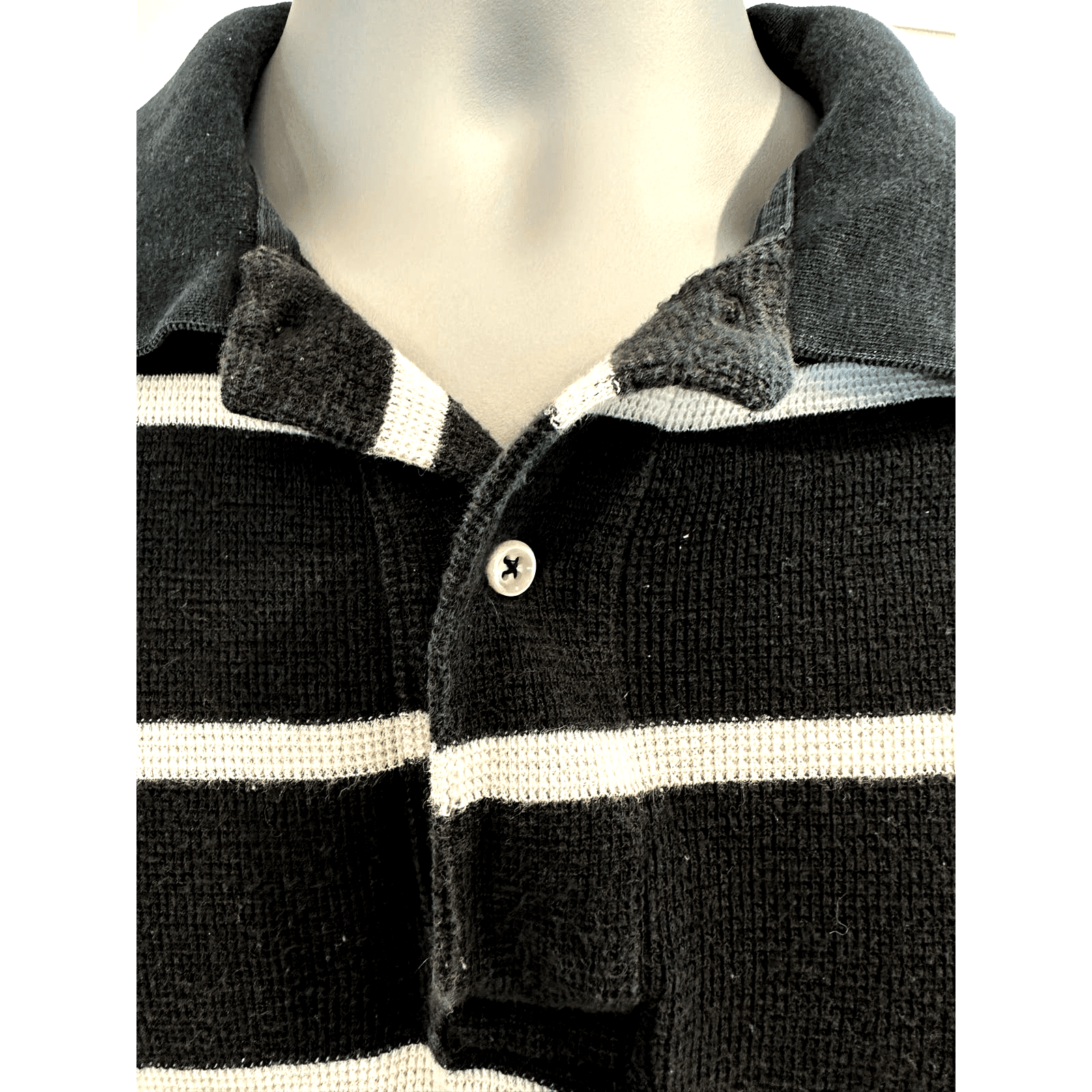 Polo Ralph Lauren Blue Label Black w/ White Stripes Open Knit Polo Shirt XL - Thumbnail 3