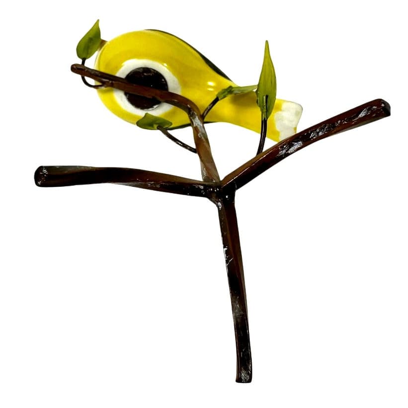 Unique Ceramic Gold Finch Bird Perched on Metal Branch /Twig Stand-Excellent! - Thumbnail 5
