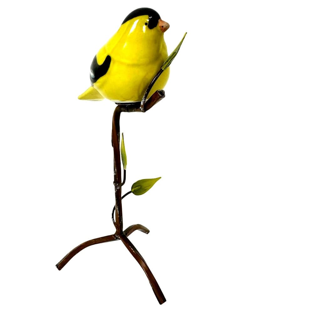 Unique Ceramic Gold Finch Bird Perched on Metal Branch /Twig Stand-Excellent! - Thumbnail 2