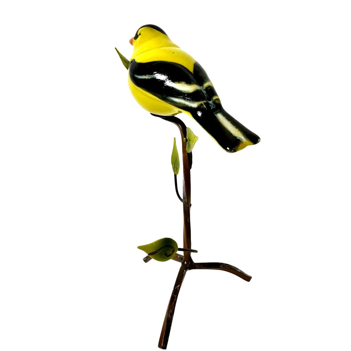 Unique Ceramic Gold Finch Bird Perched on Metal Branch /Twig Stand-Excellent! - Thumbnail 3
