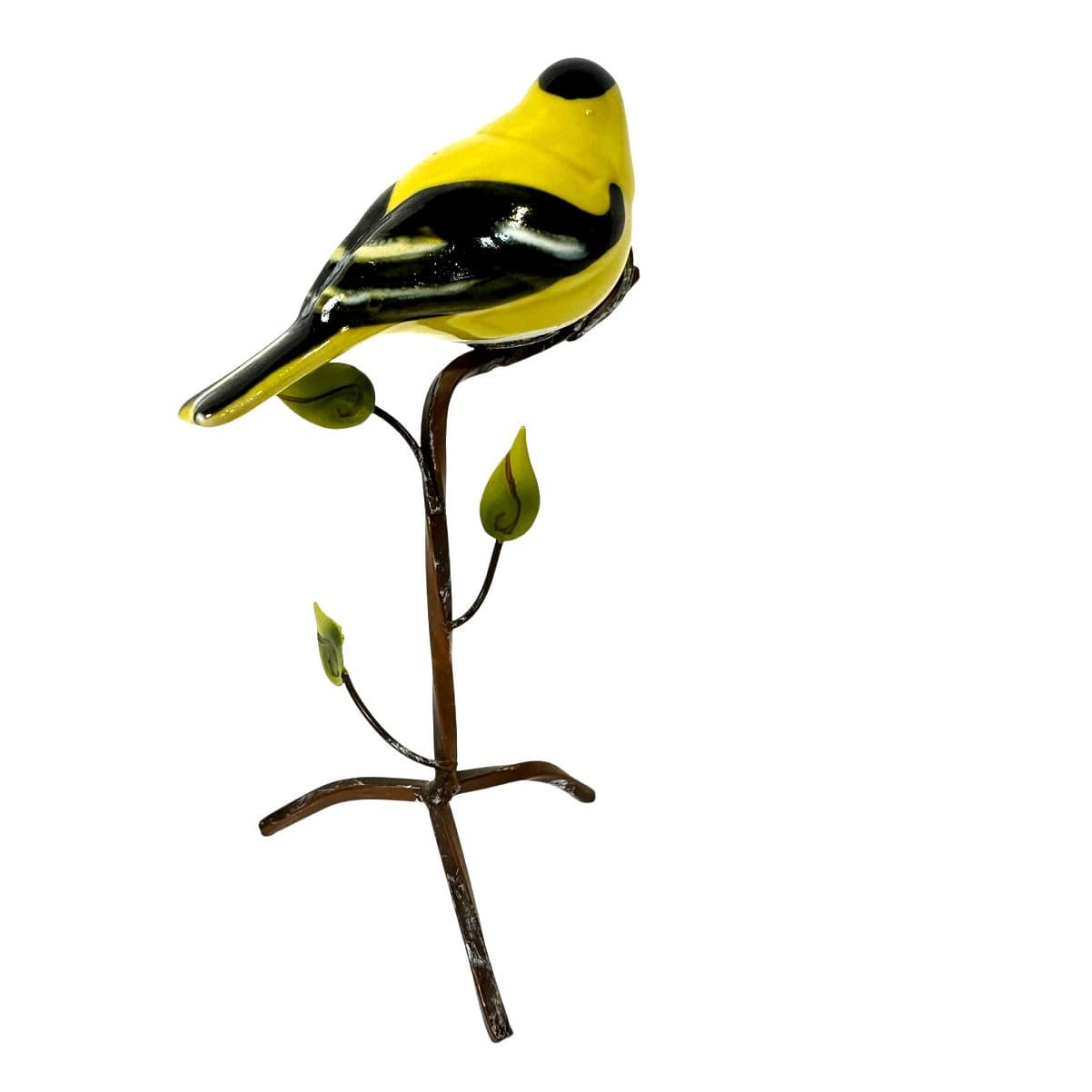 Unique Ceramic Gold Finch Bird Perched on Metal Branch /Twig Stand-Excellent! - Thumbnail 4