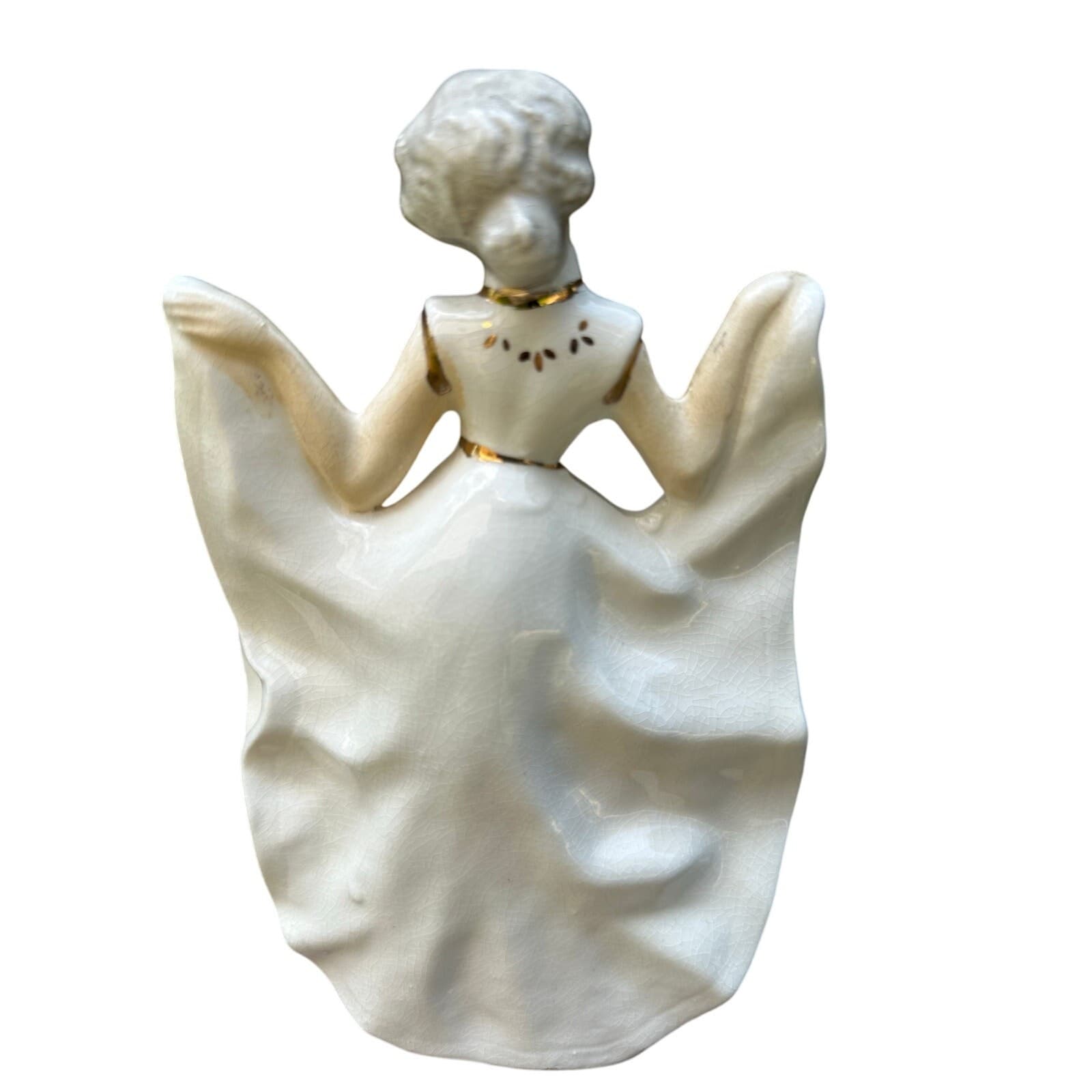 Victorian Porcelain Vintage Woman Figurine Hand Painted White Gold Accents Japan - Thumbnail 5