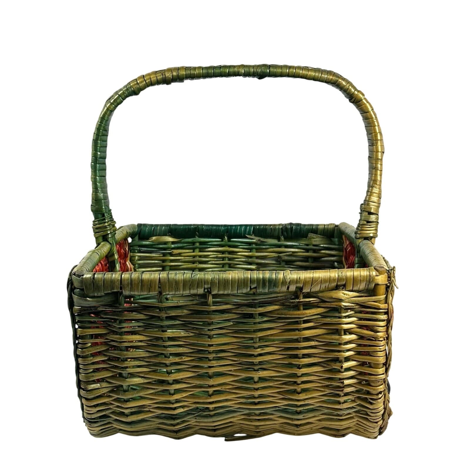 Watermelon Wicker Single Handle Basket Beaded Seeds Very Nice - Thumbnail 8