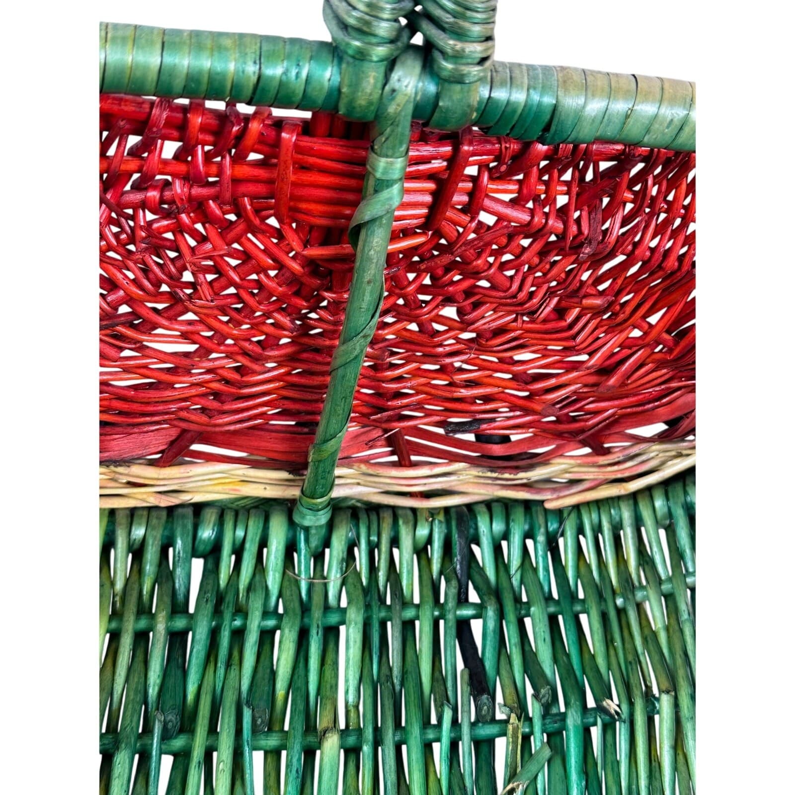Watermelon Wicker Single Handle Basket Beaded Seeds Very Nice - Thumbnail 7
