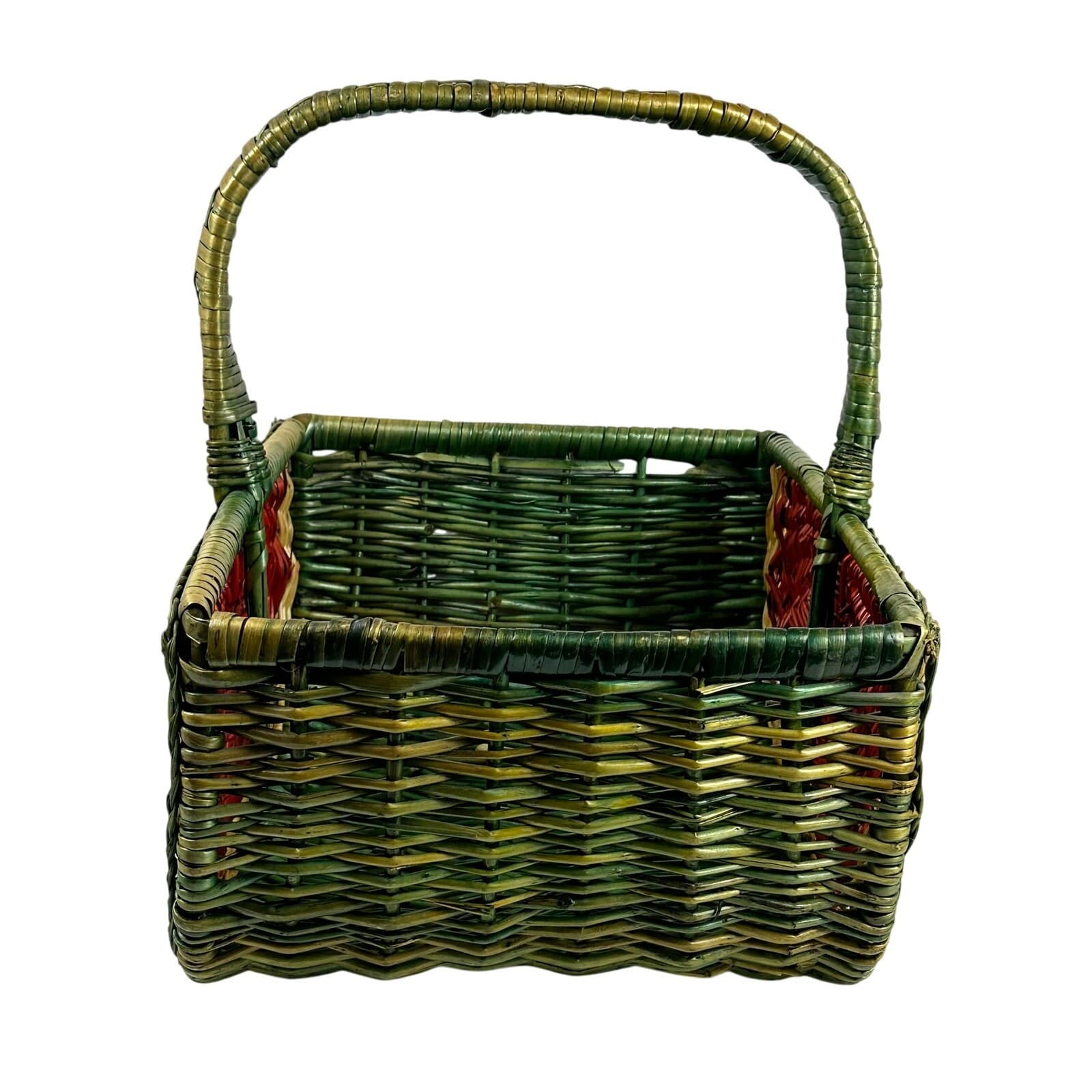 Watermelon Wicker Single Handle Basket Beaded Seeds Very Nice - Thumbnail 10