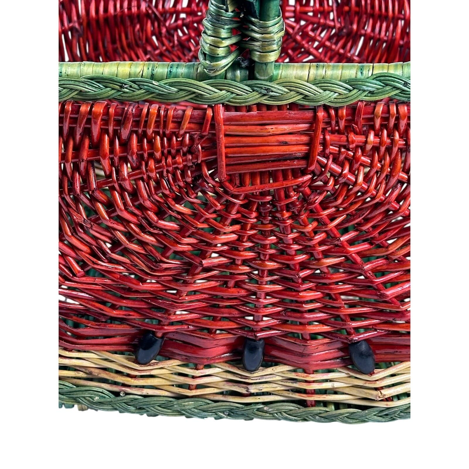 Watermelon Wicker Single Handle Basket Beaded Seeds Very Nice - Thumbnail 3