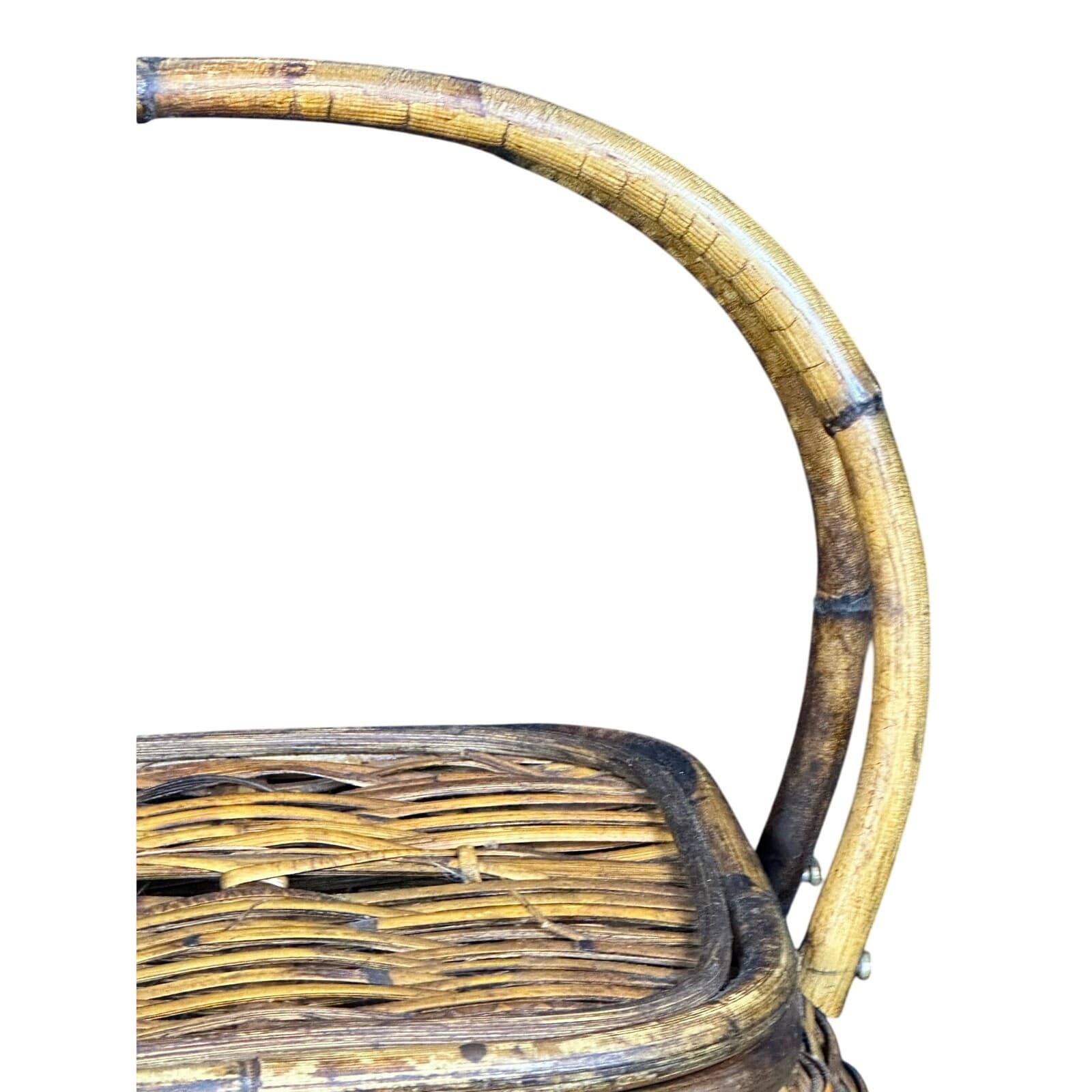 Wicker Picnic Basket Double Handles Bombay Style Vintage - Thumbnail 5