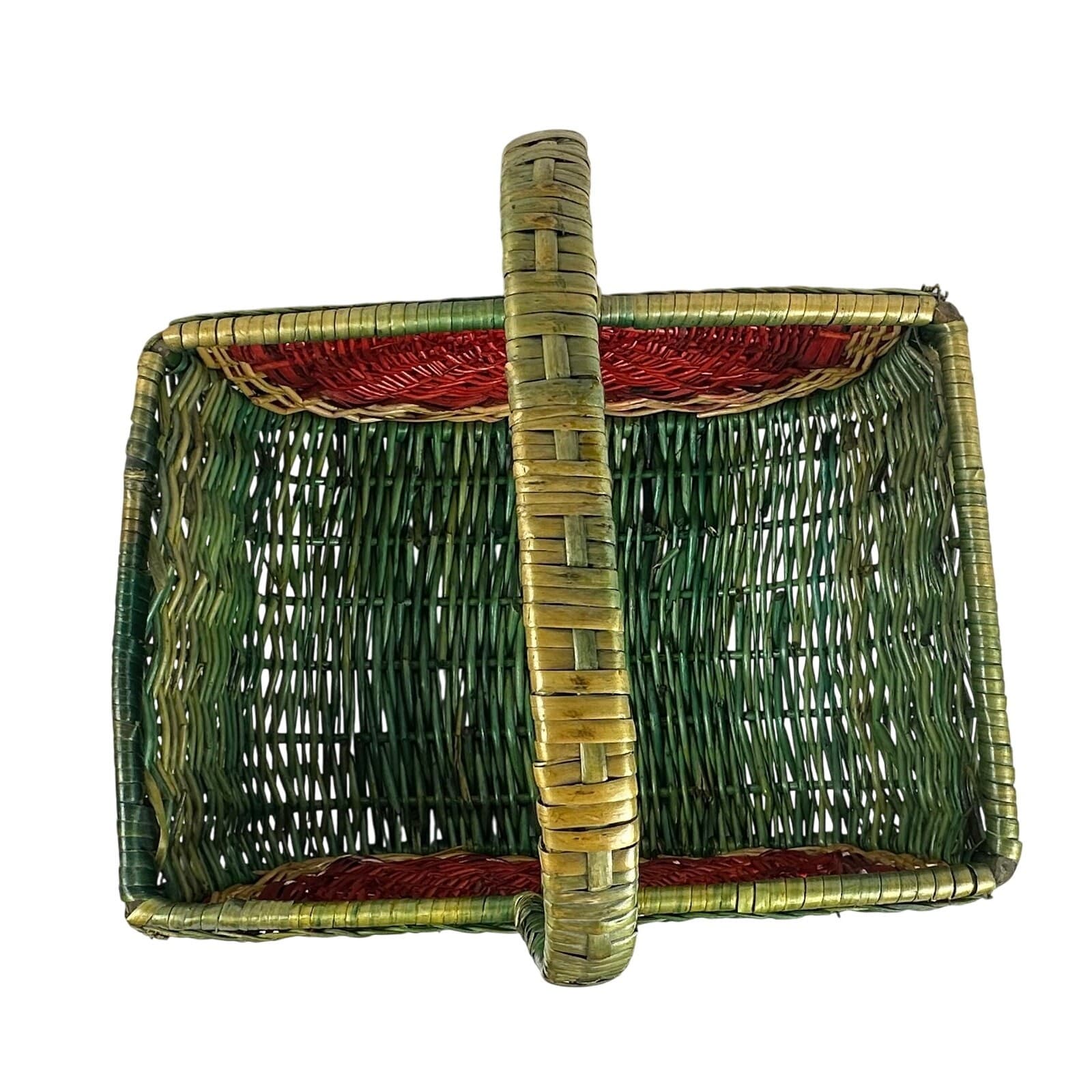 Watermelon Wicker Single Handle Basket Beaded Seeds Very Nice - Thumbnail 6