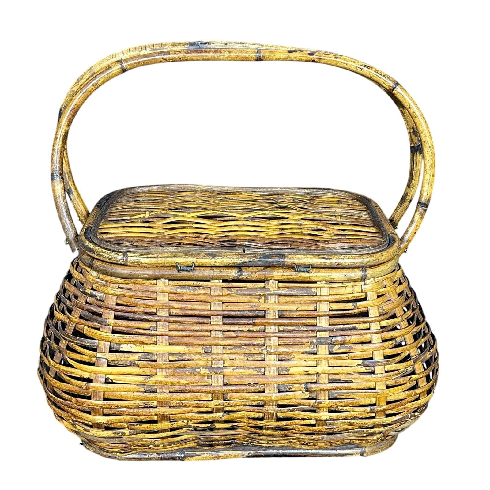 Wicker Picnic Basket Double Handles Bombay Style Vintage - Thumbnail 10