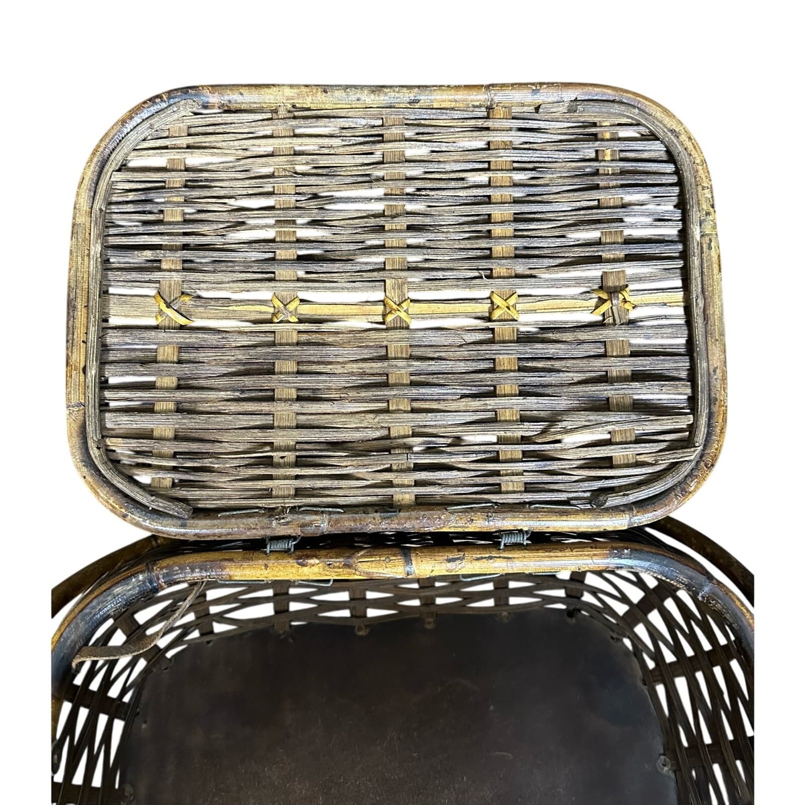 Wicker Picnic Basket Double Handles Bombay Style Vintage - Thumbnail 15