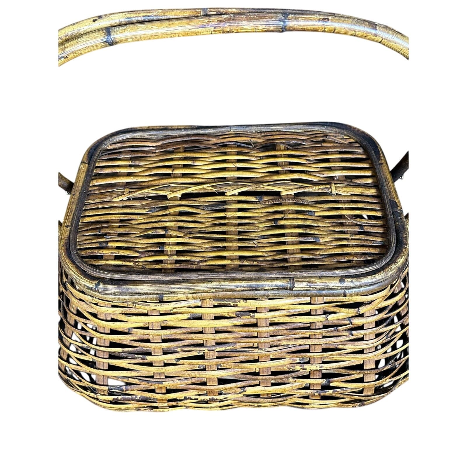Wicker Picnic Basket Double Handles Bombay Style Vintage - Thumbnail 7