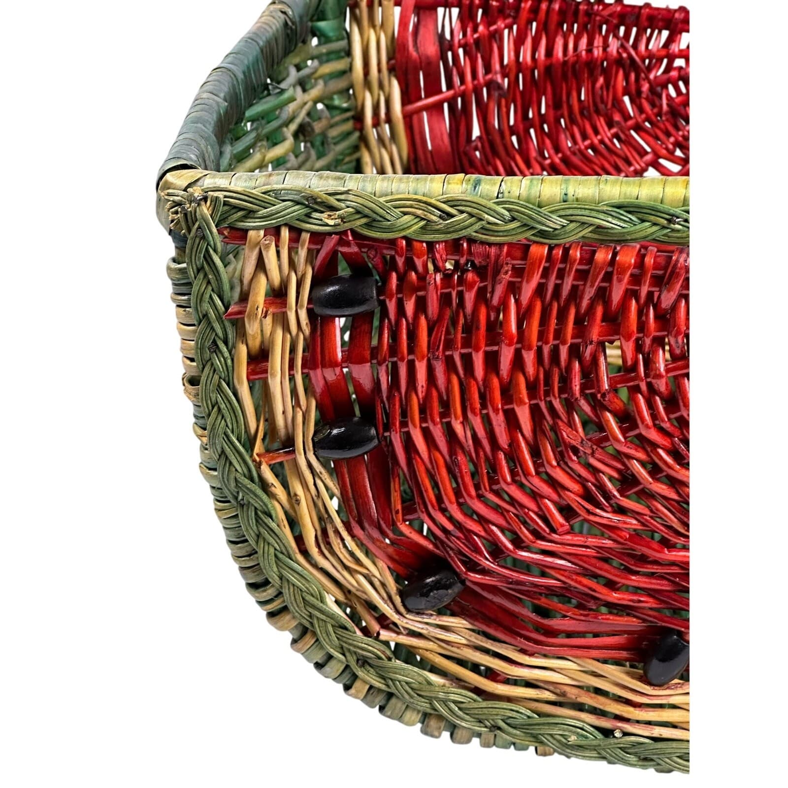 Watermelon Wicker Single Handle Basket Beaded Seeds Very Nice - Thumbnail 4