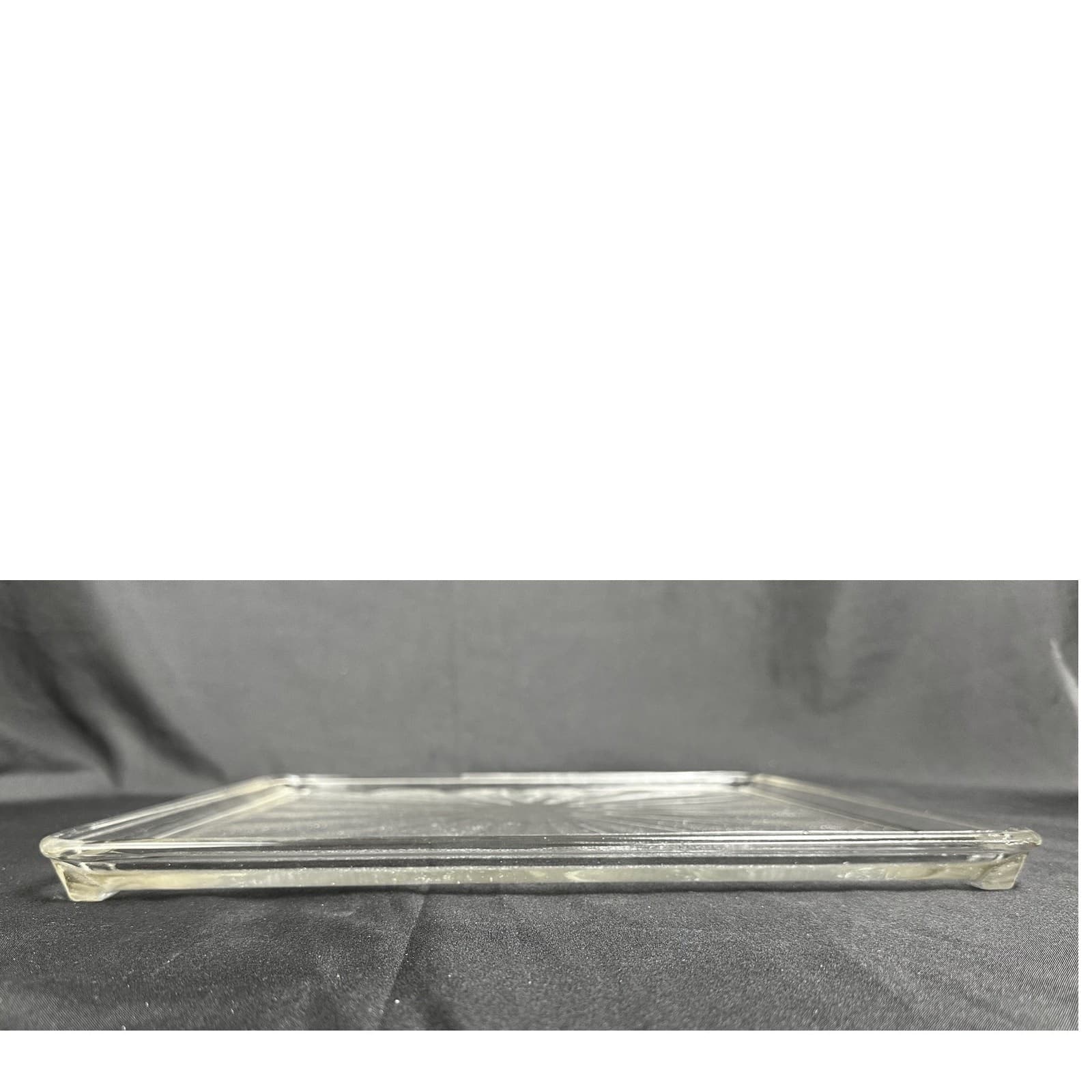 Refrigerator Tray Vintage Starburst Pattern Heavy Textured Glass 15.25" Square - Thumbnail 3