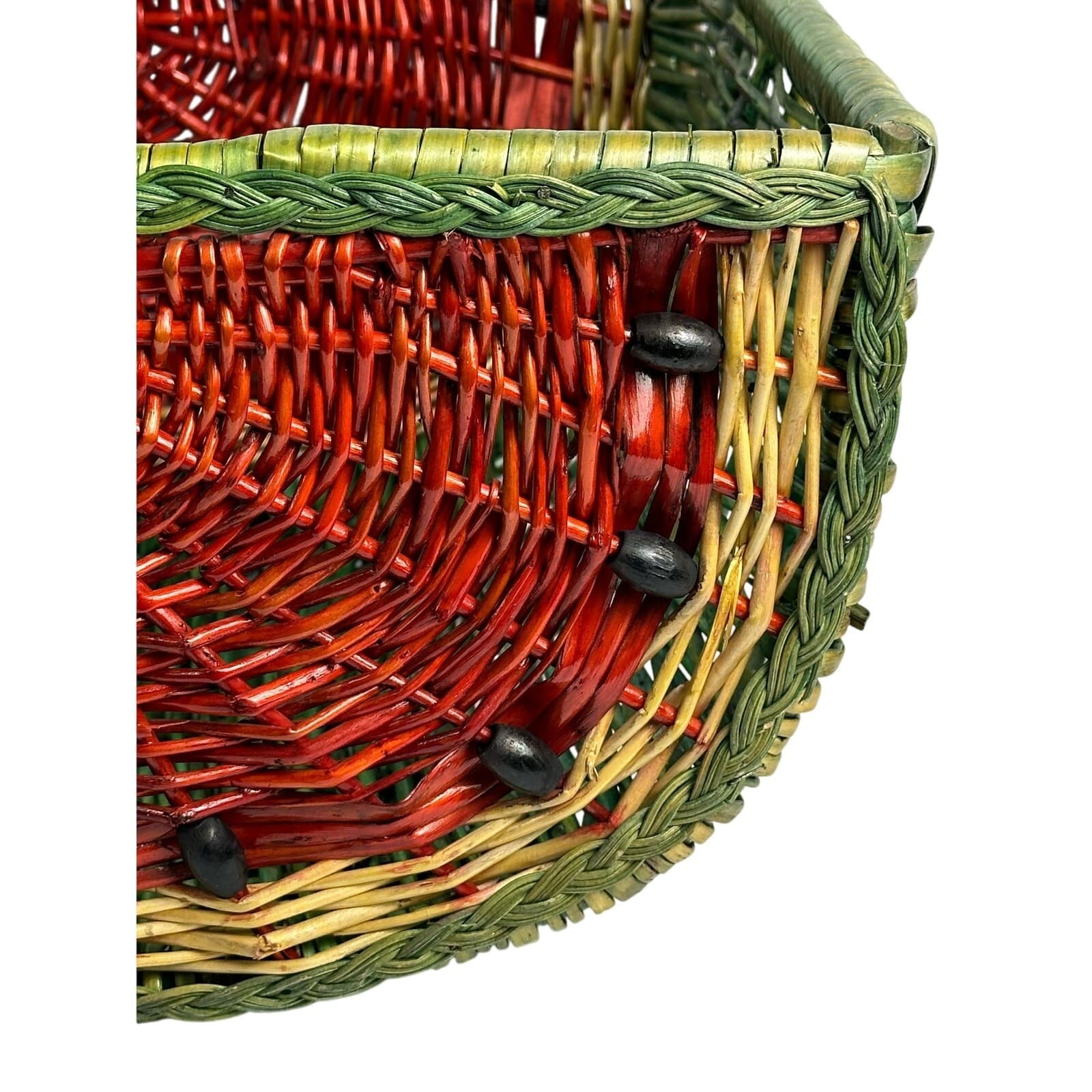 Watermelon Wicker Single Handle Basket Beaded Seeds Very Nice - Thumbnail 2