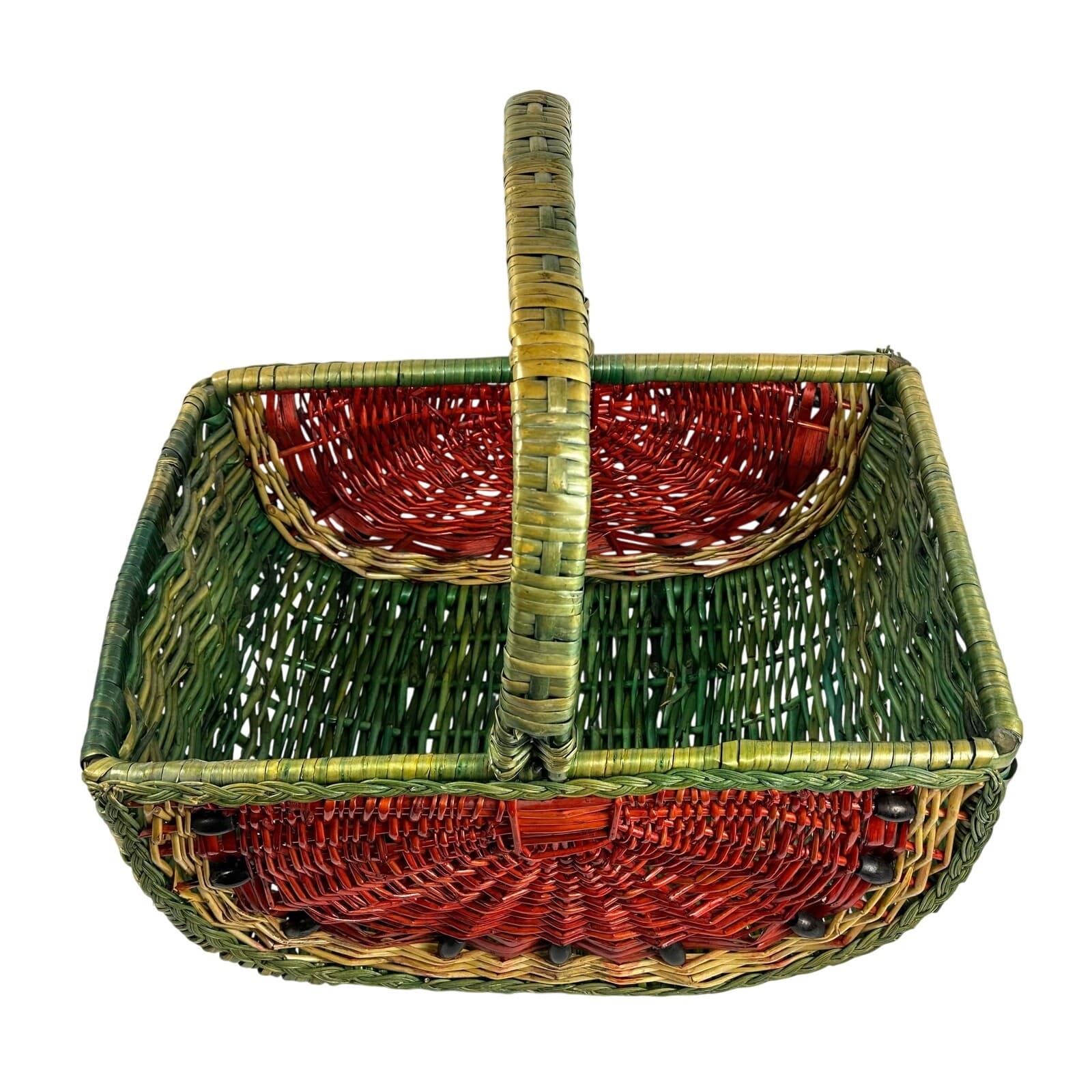 Watermelon Wicker Single Handle Basket Beaded Seeds Very Nice - Thumbnail 5