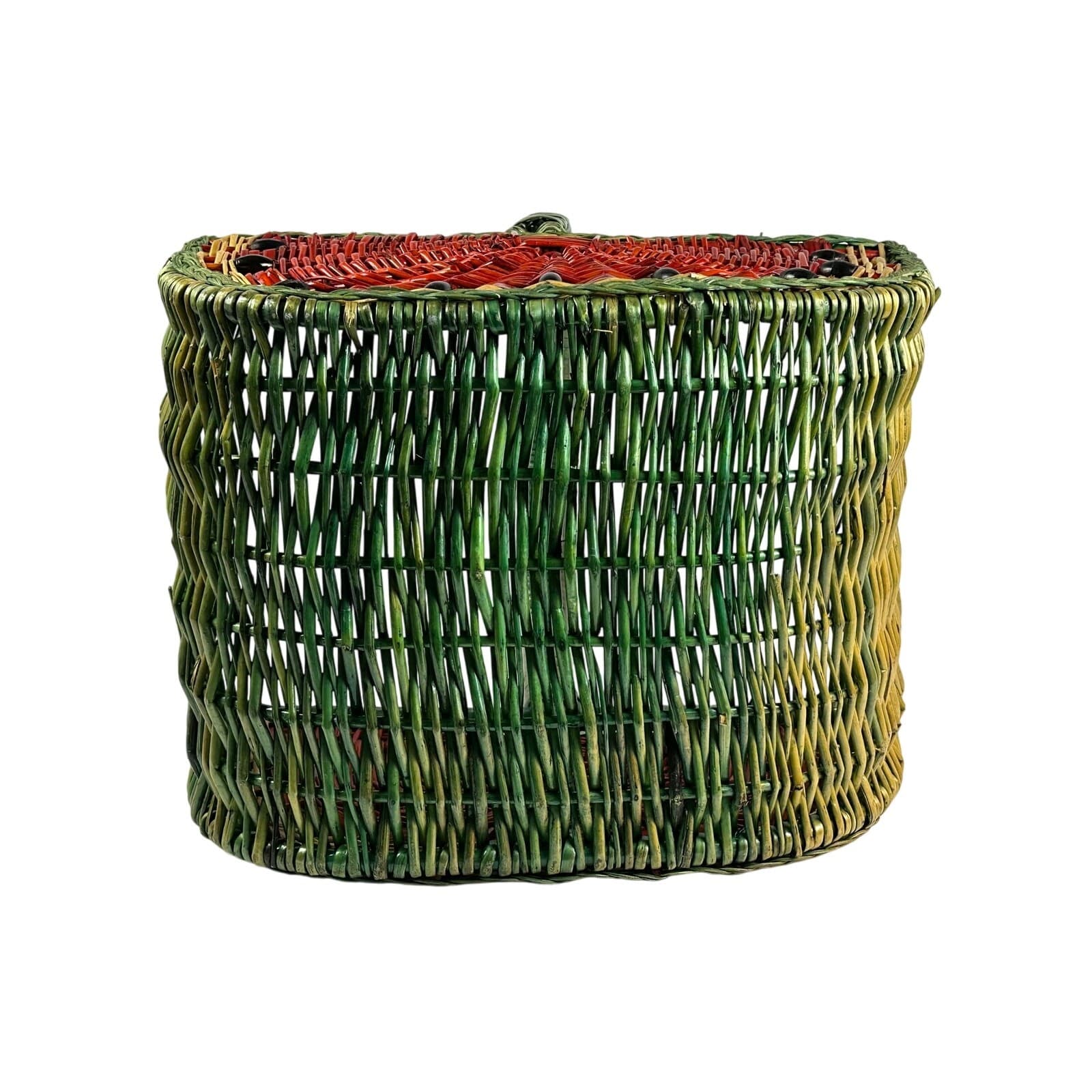 Watermelon Wicker Single Handle Basket Beaded Seeds Very Nice - Thumbnail 11