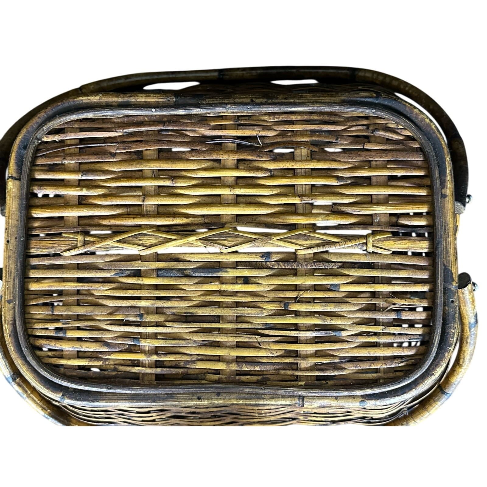 Wicker Picnic Basket Double Handles Bombay Style Vintage - Thumbnail 8