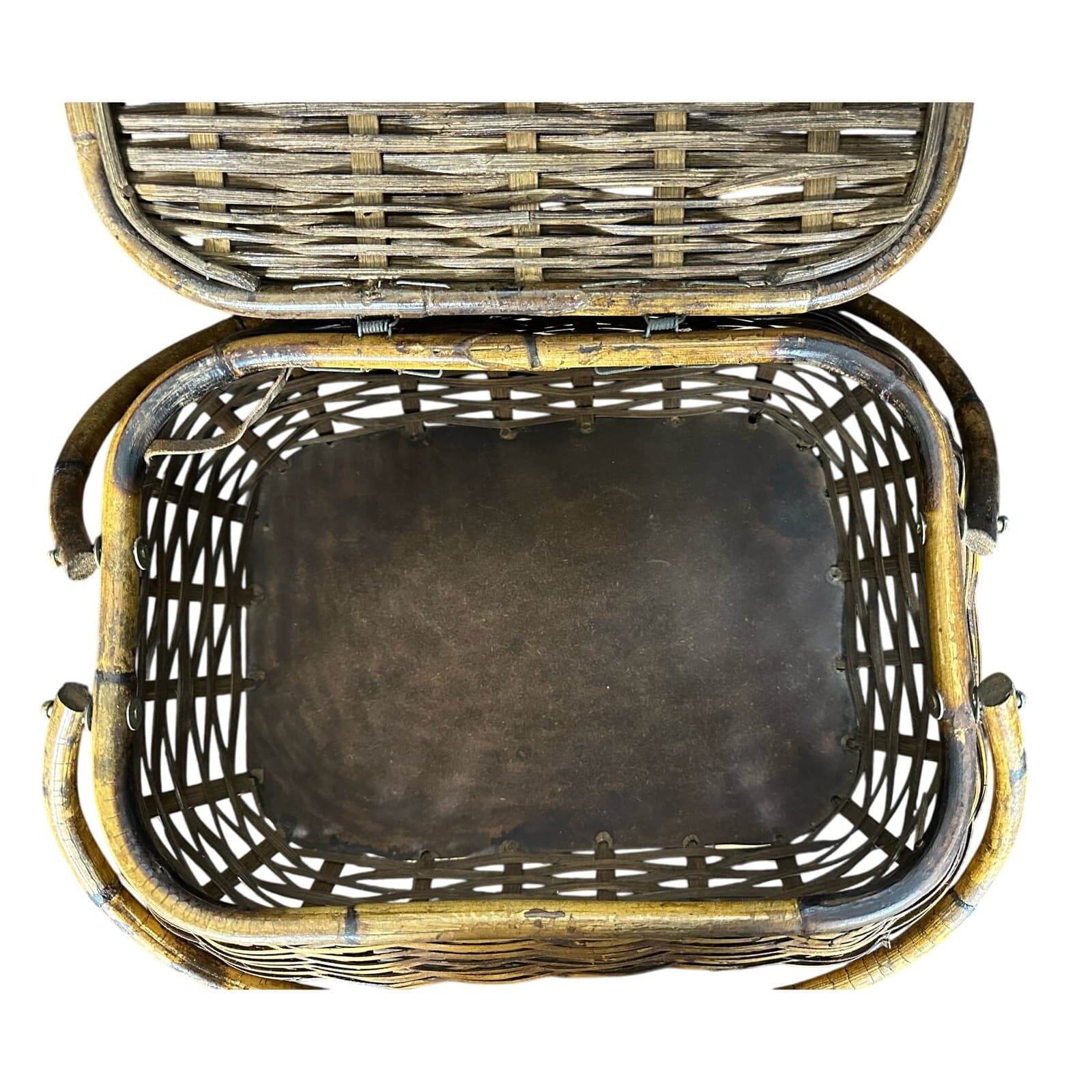 Wicker Picnic Basket Double Handles Bombay Style Vintage - Thumbnail 14