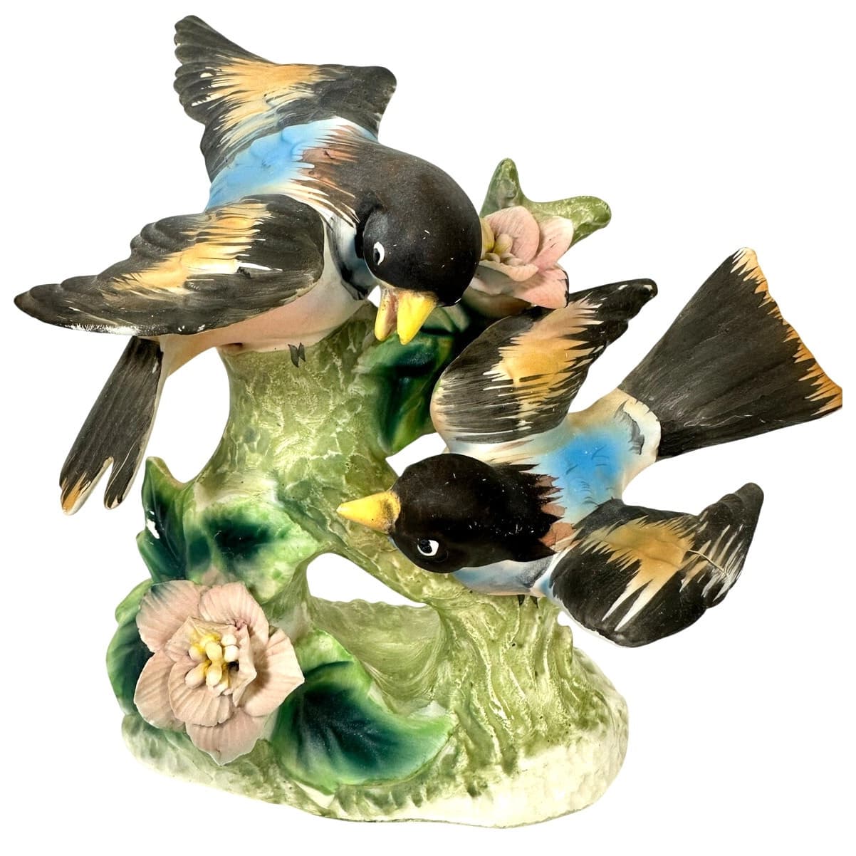 Lipper and Mann Creations Bisque “Red Robin” Figurine Birds & Delicate Flowers!