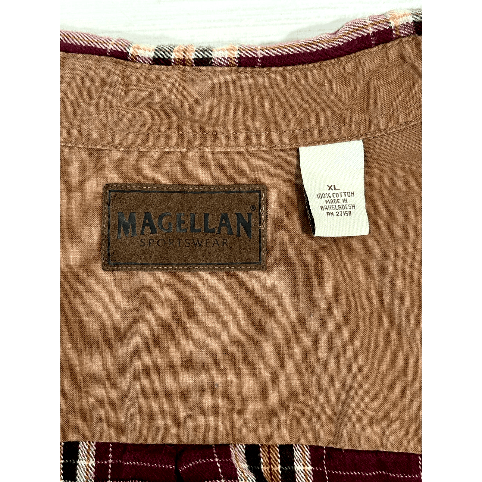 Magellan Sportswear Men’s XL Burgundy Plaid Flannel Long Sleeve Shirt - Thumbnail 8