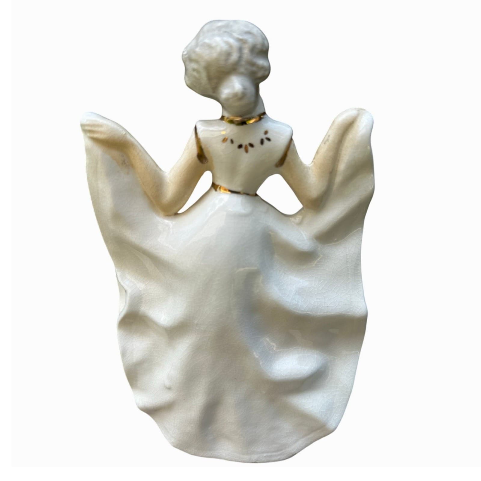 Victorian Porcelain Vintage Woman Figurine Hand Painted White Gold Accents Japan - Thumbnail 3
