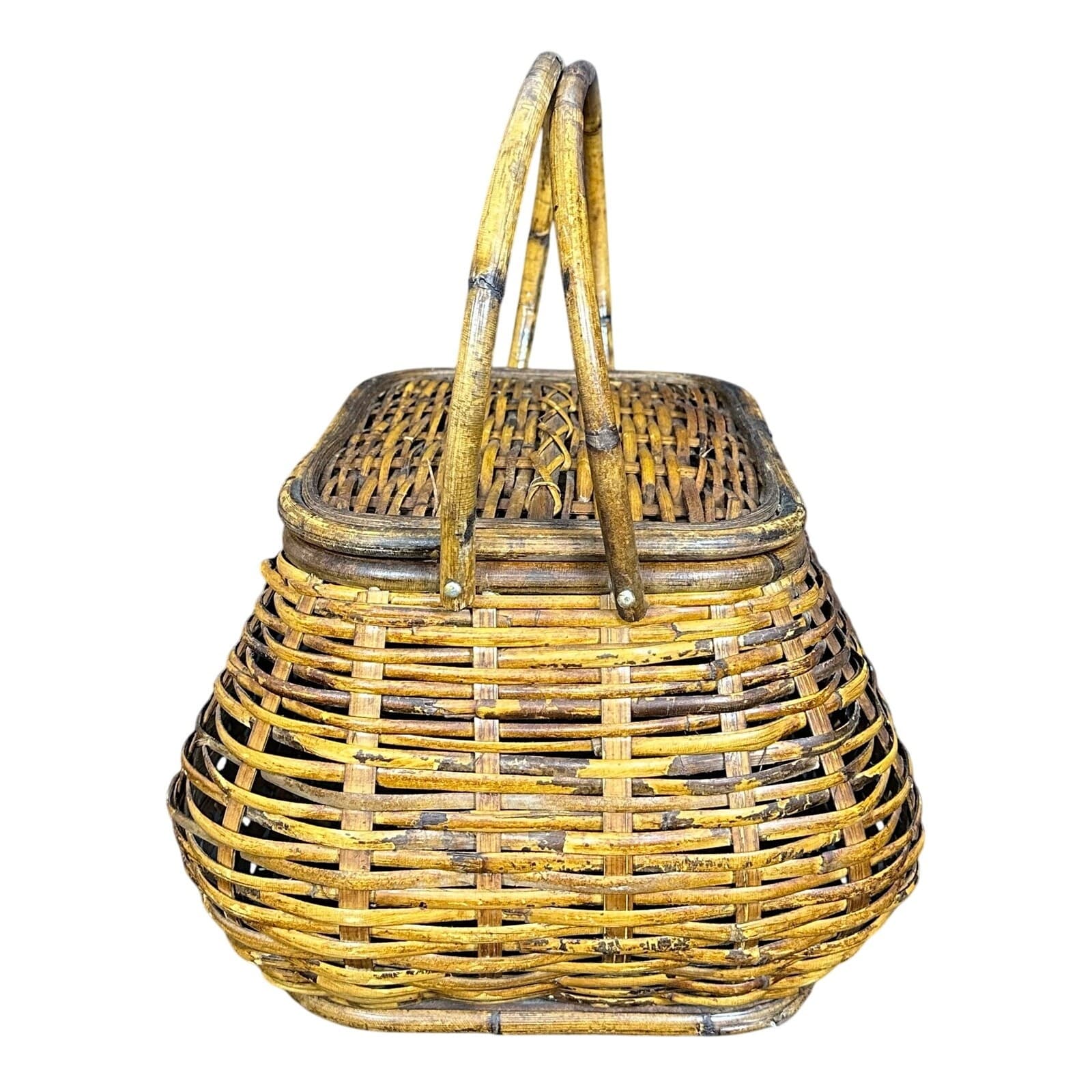 Wicker Picnic Basket Double Handles Bombay Style Vintage - Thumbnail 9