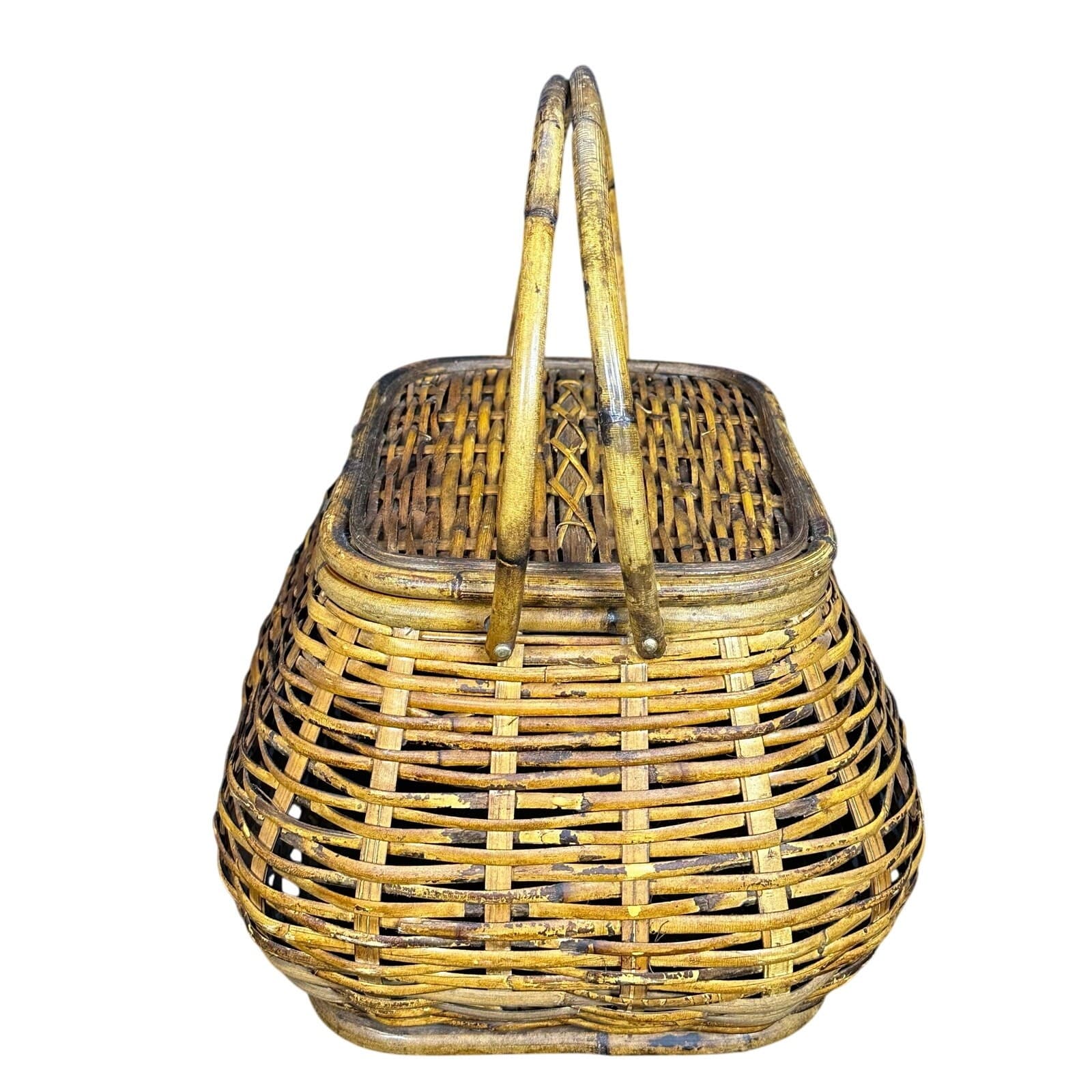 Wicker Picnic Basket Double Handles Bombay Style Vintage - Thumbnail 12