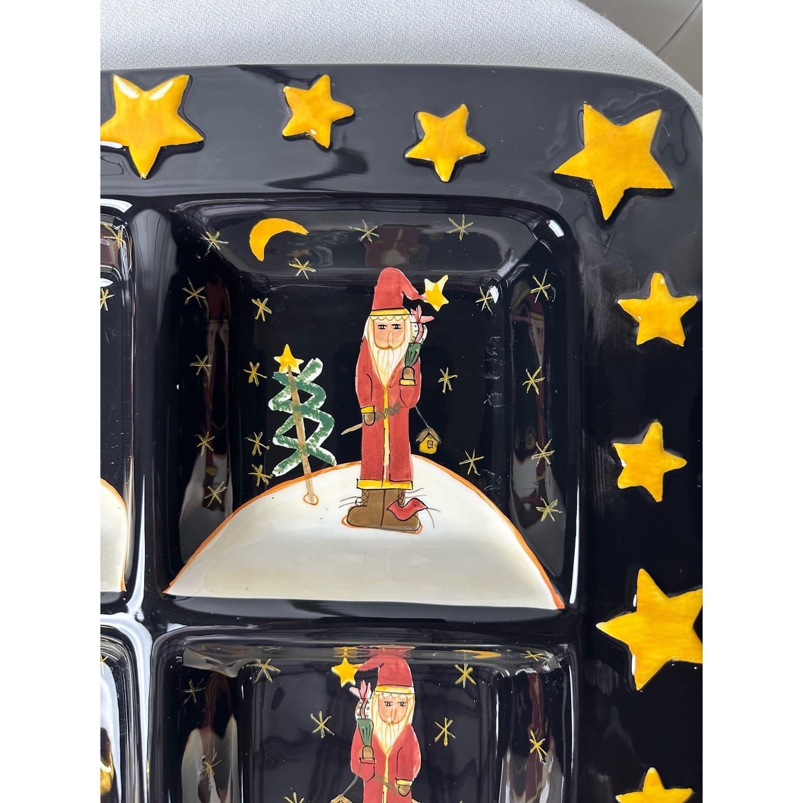 BECCA BARTON Midnight Santa Serving Platter by Certified 15-1/4” Square EX - Thumbnail 5