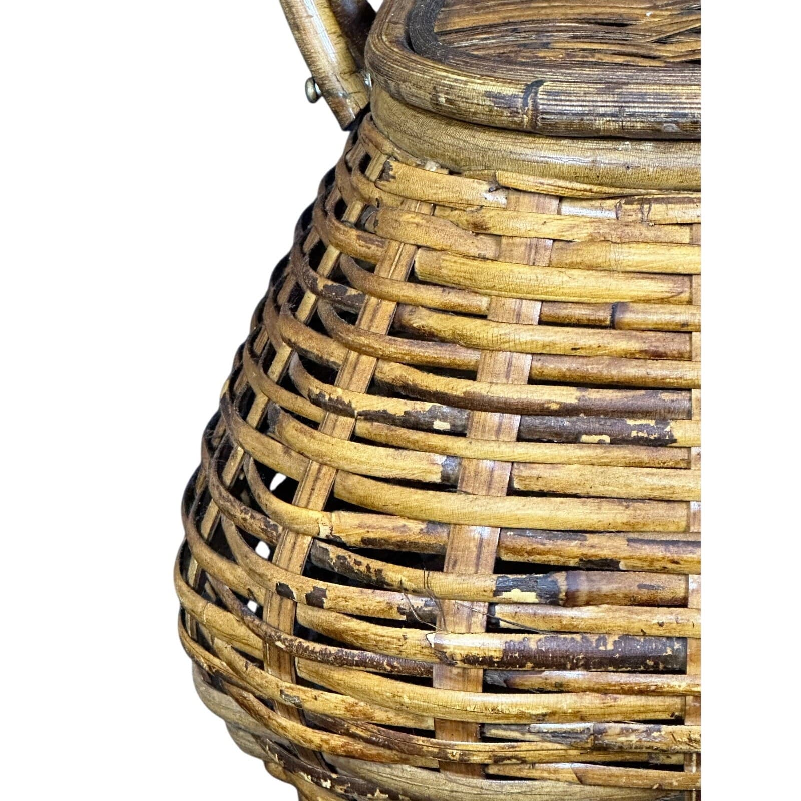 Wicker Picnic Basket Double Handles Bombay Style Vintage - Thumbnail 2