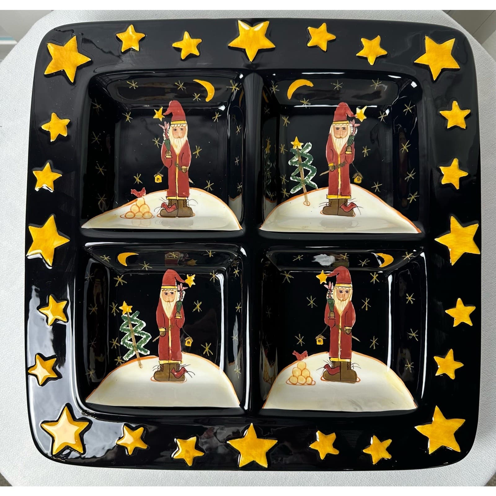 BECCA BARTON Midnight Santa Serving Platter by Certified 15-1/4” Square EX - Thumbnail 3