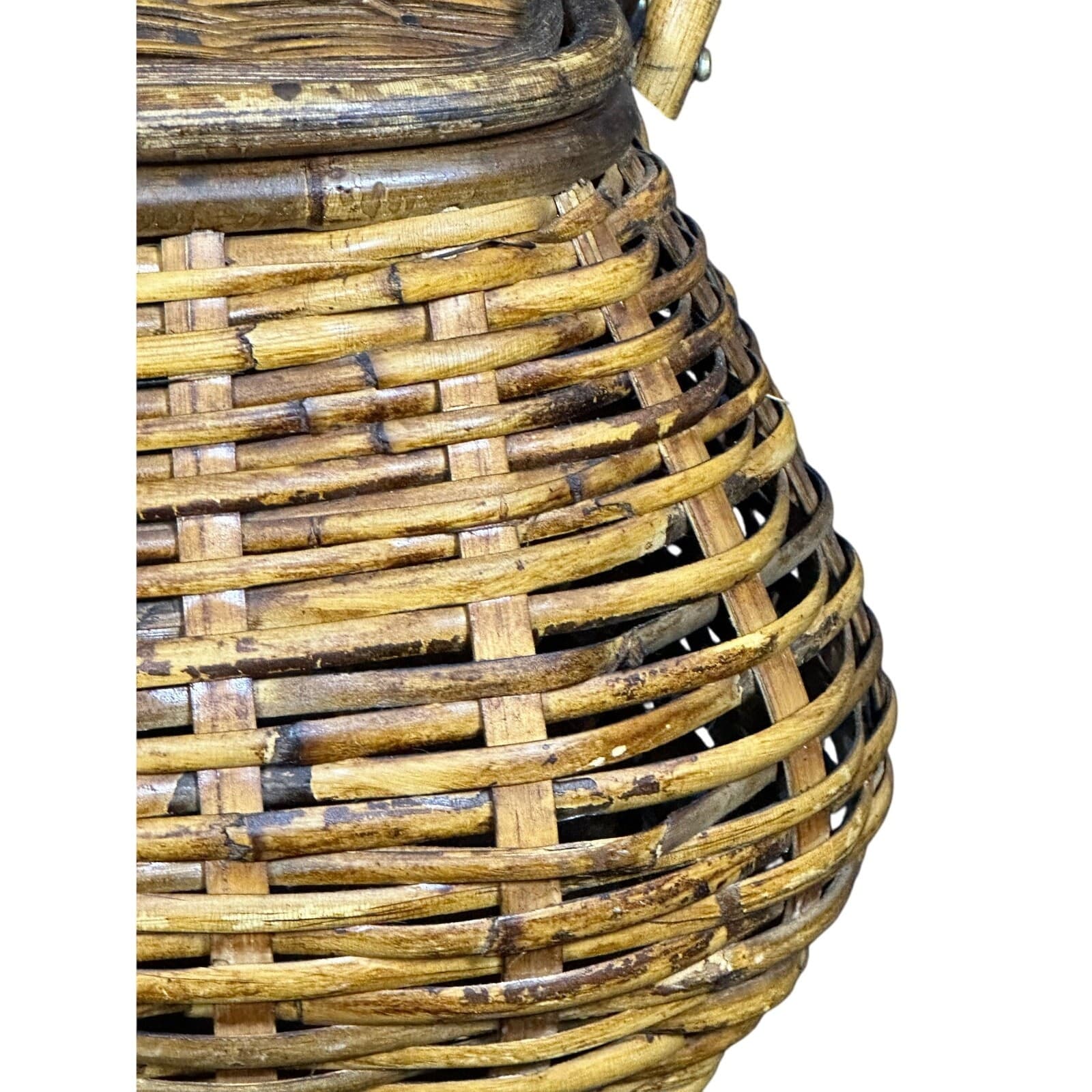Wicker Picnic Basket Double Handles Bombay Style Vintage - Thumbnail 4