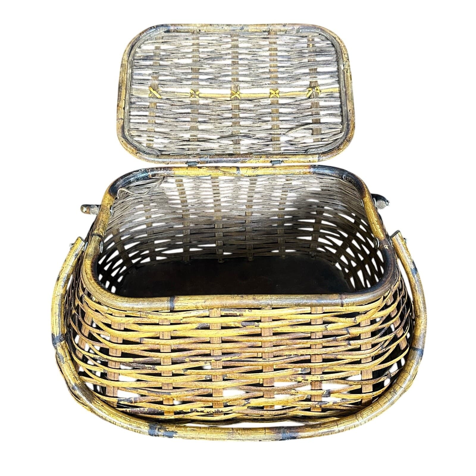 Wicker Picnic Basket Double Handles Bombay Style Vintage - Thumbnail 13