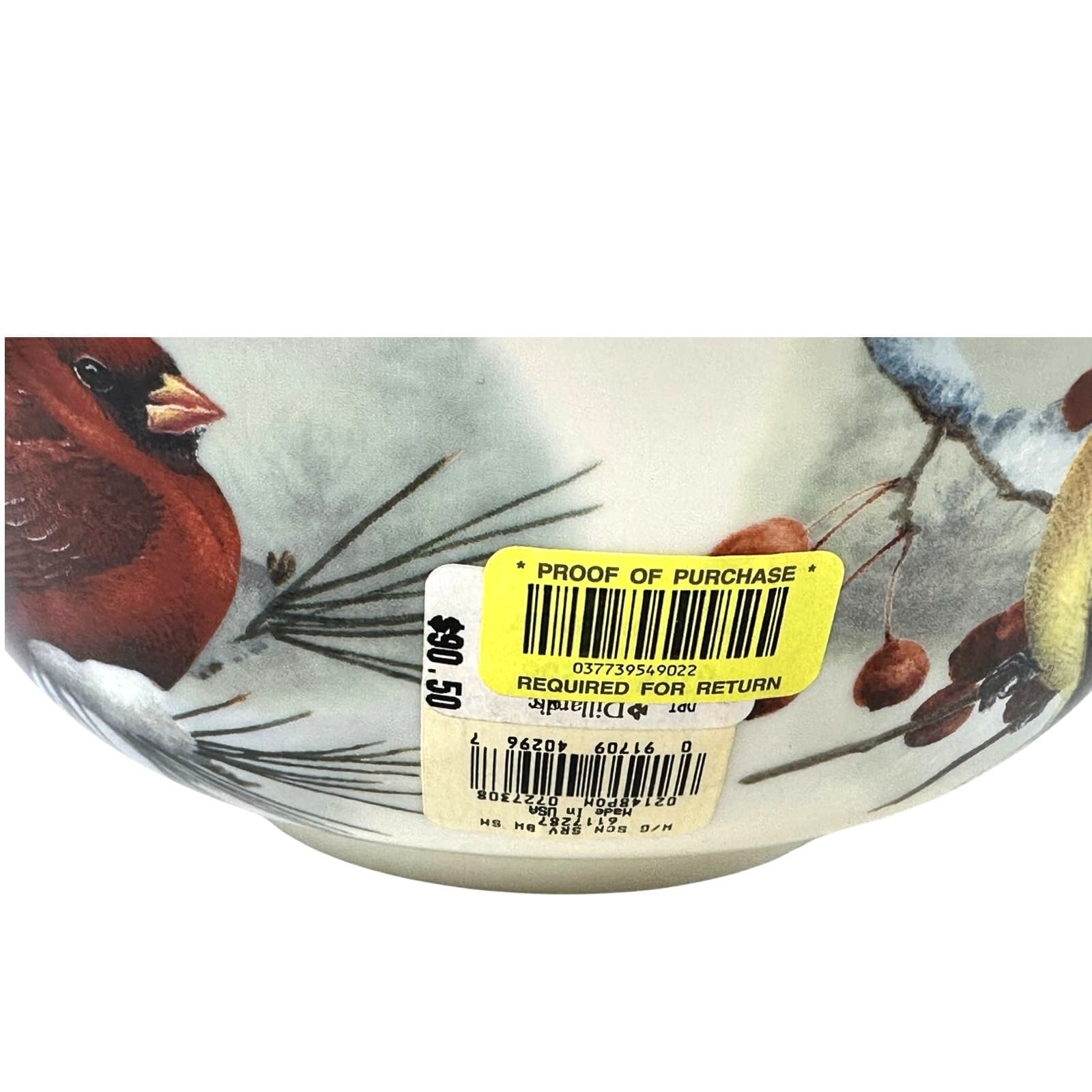 Lenox Winter Greetings McClung 9" Scenic Serving Bowl Gold Rim Cardinal Bird-New - Thumbnail 5
