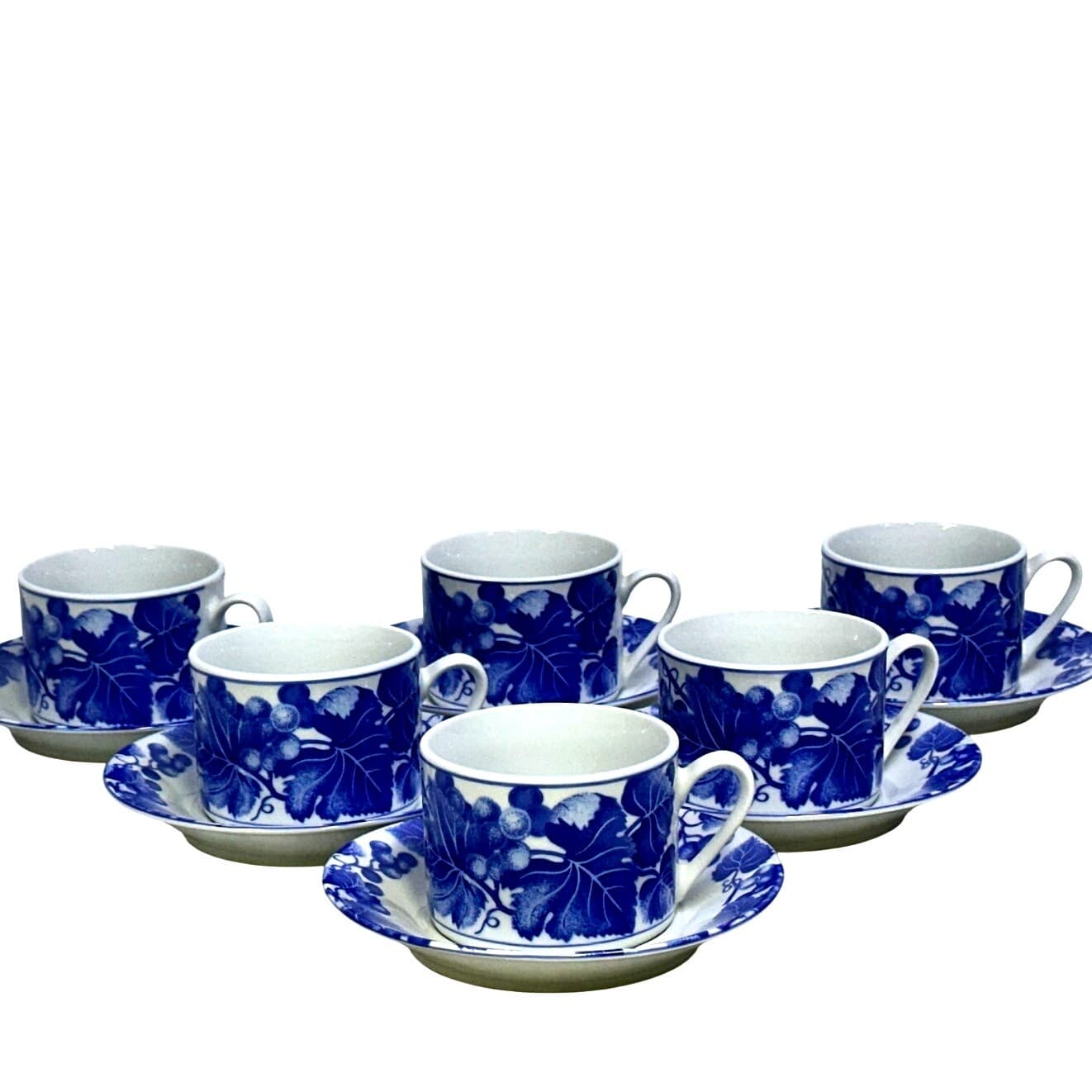 Fitz & Floyd Omnibus Bordeaux Vintage Flat Cup and Saucer-Set of 6 - Thumbnail 2